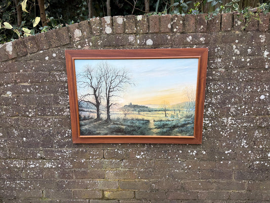 Huge Vintage Print ‘Enchanting Morn’ Landscape by Keith Best in Wooden Frame