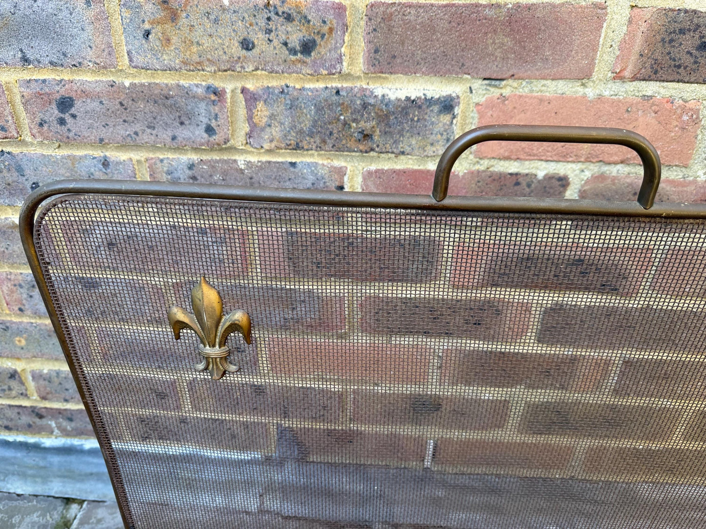 1960s Retro Metal Fire Screen, Vintage Spark Guard, Vintage fire guard, firescreen, sparkguard - metal with fleur de lis