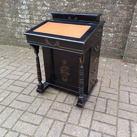 Vintage Davenport Antique Writing Desk with Secret Compartment, Late 19th/Early 20th Century FREE HAND Delivery Black Gold Ebonised