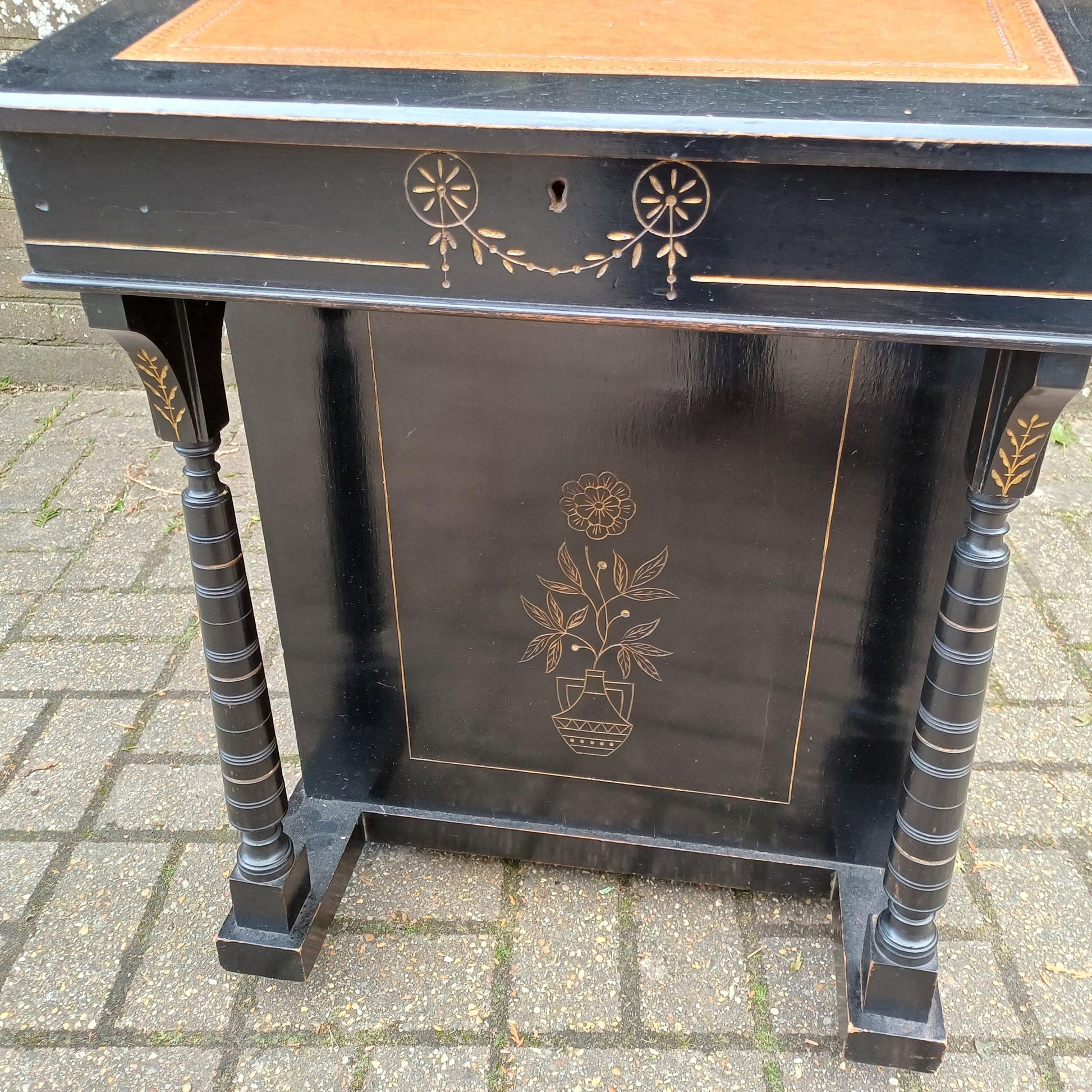 Vintage Davenport Antique Writing Desk with Secret Compartment, Late 19th/Early 20th Century FREE HAND Delivery Black Gold Ebonised