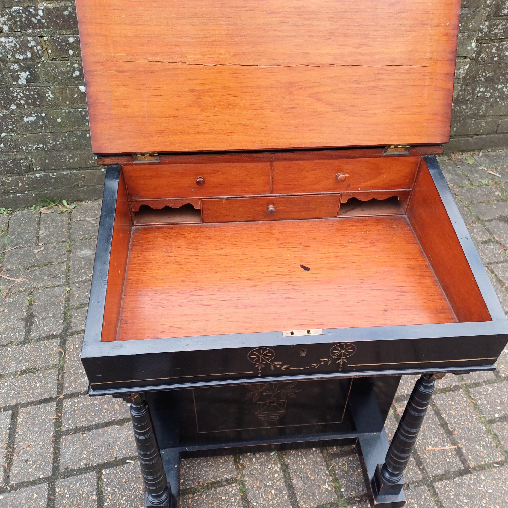 Vintage Davenport Antique Writing Desk with Secret Compartment, Late 19th/Early 20th Century FREE HAND Delivery Black Gold Ebonised
