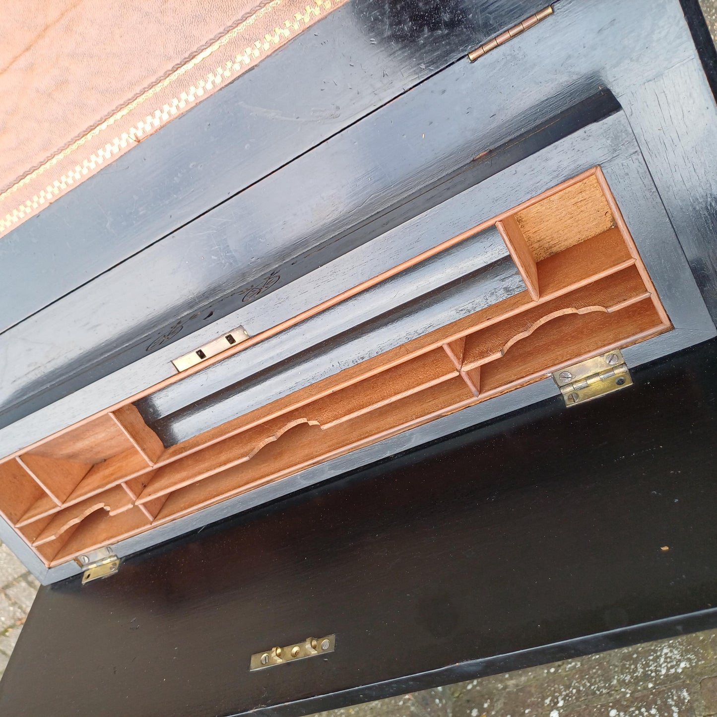 Vintage Davenport Antique Writing Desk with Secret Compartment, Late 19th/Early 20th Century FREE HAND Delivery Black Gold Ebonised