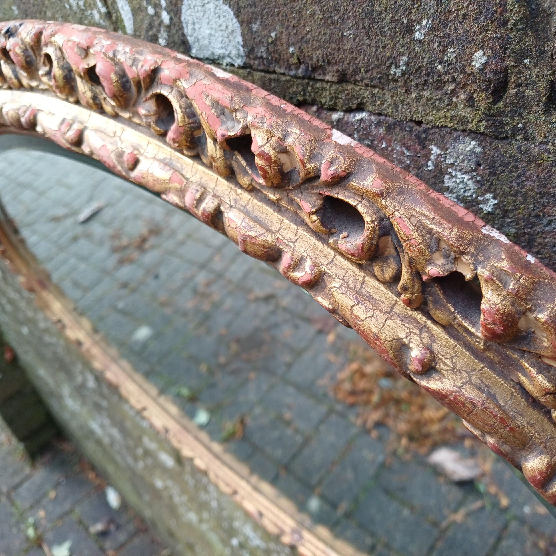 Beautiful Age Worn Gold Red with Highlights Oval Mirror Bevelled Glass 50 x 77 cm