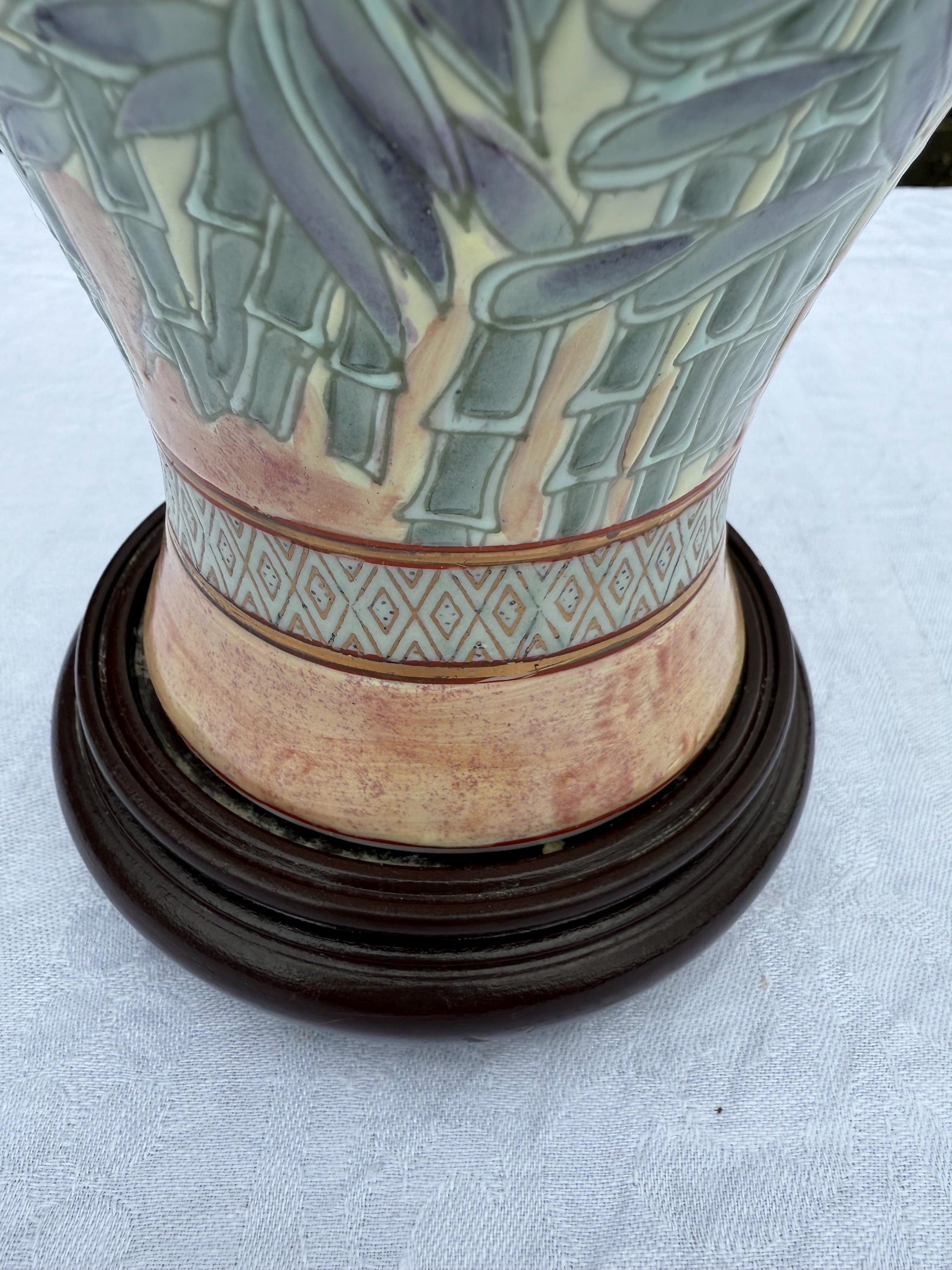 Vintage BHS Peach Floral Oriental Style Table Lamp - PAT tested, working