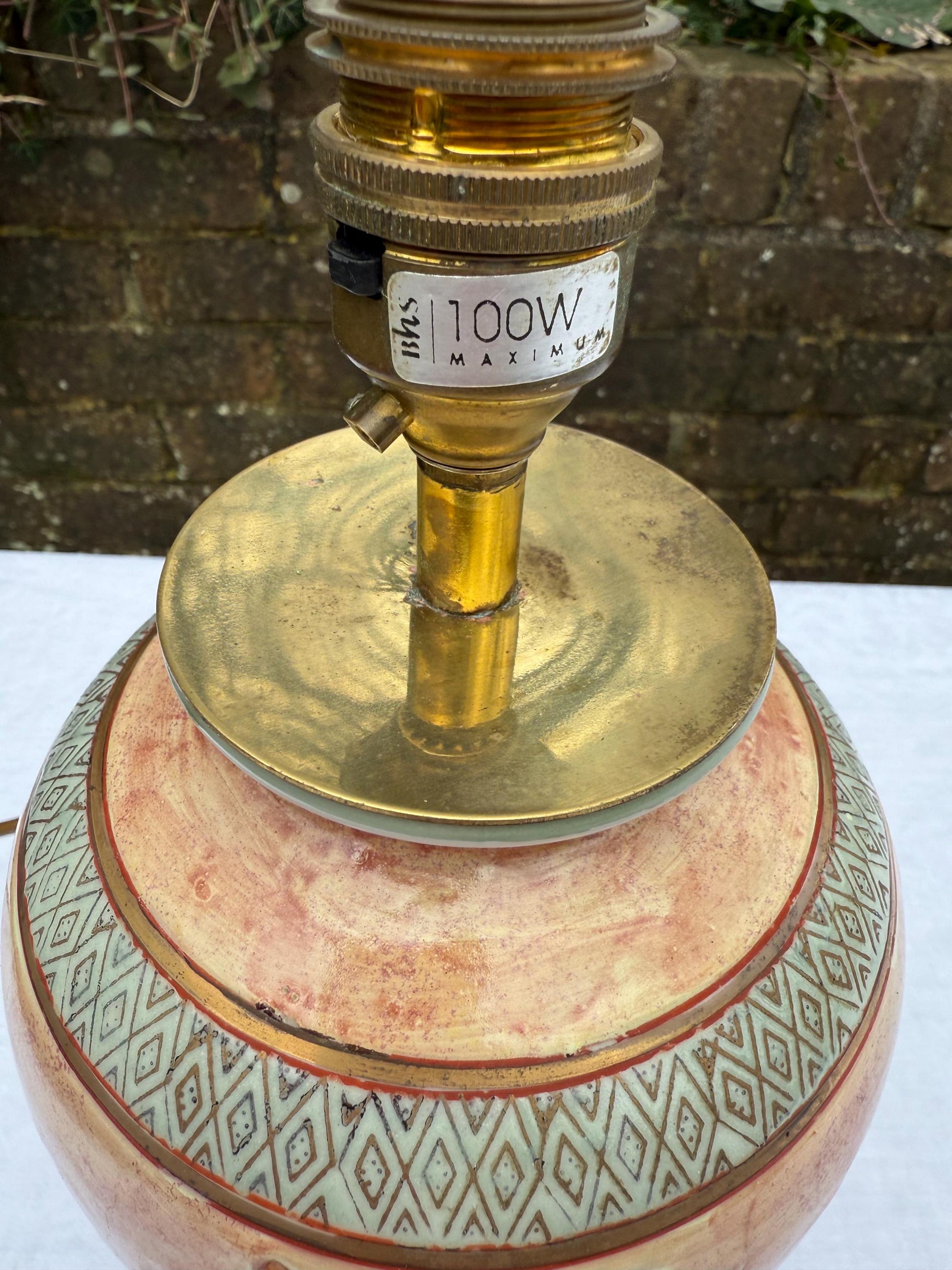 Vintage BHS Peach Floral Oriental Style Table Lamp - PAT tested, working