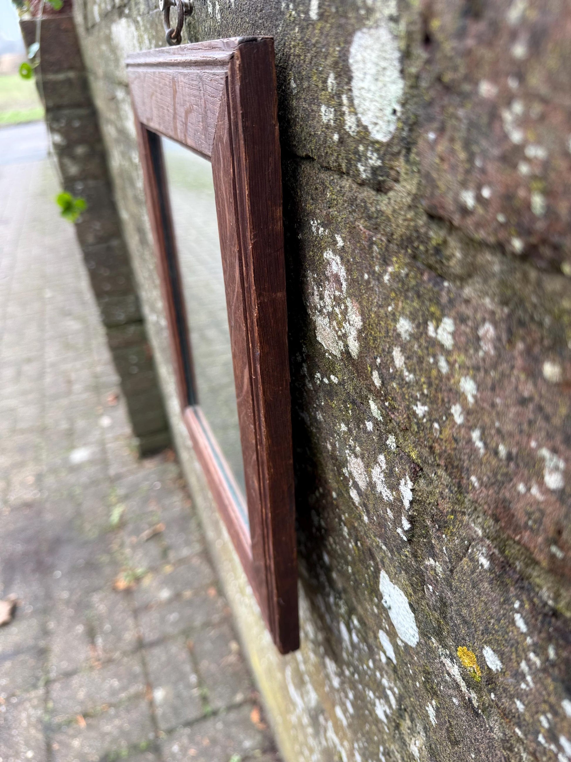 Antique vintage mirror, small mirror, wooden frame and ready to hang 28.5cm x 33.5cm