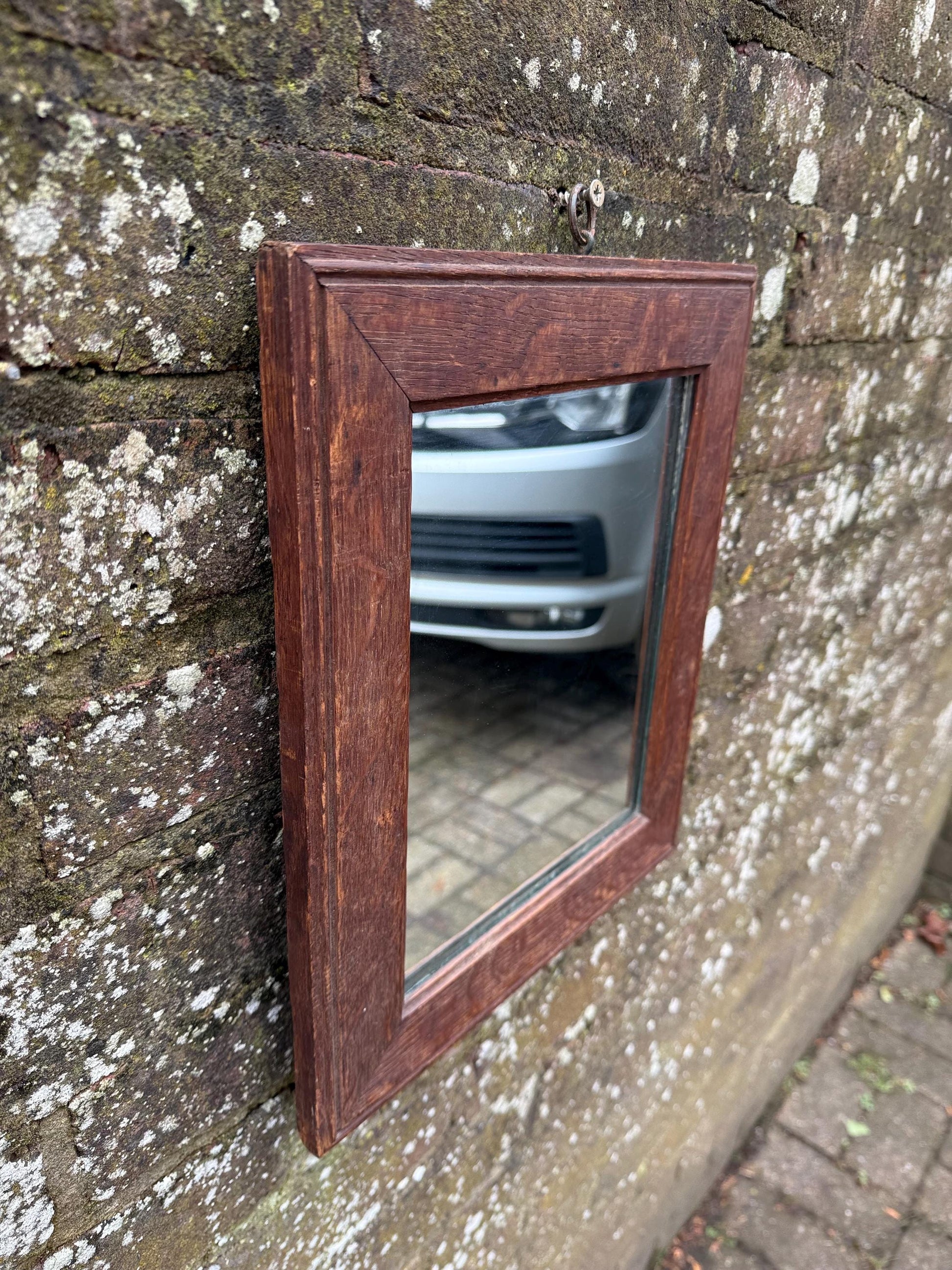 Antique vintage mirror, small mirror, wooden frame and ready to hang 28.5cm x 33.5cm