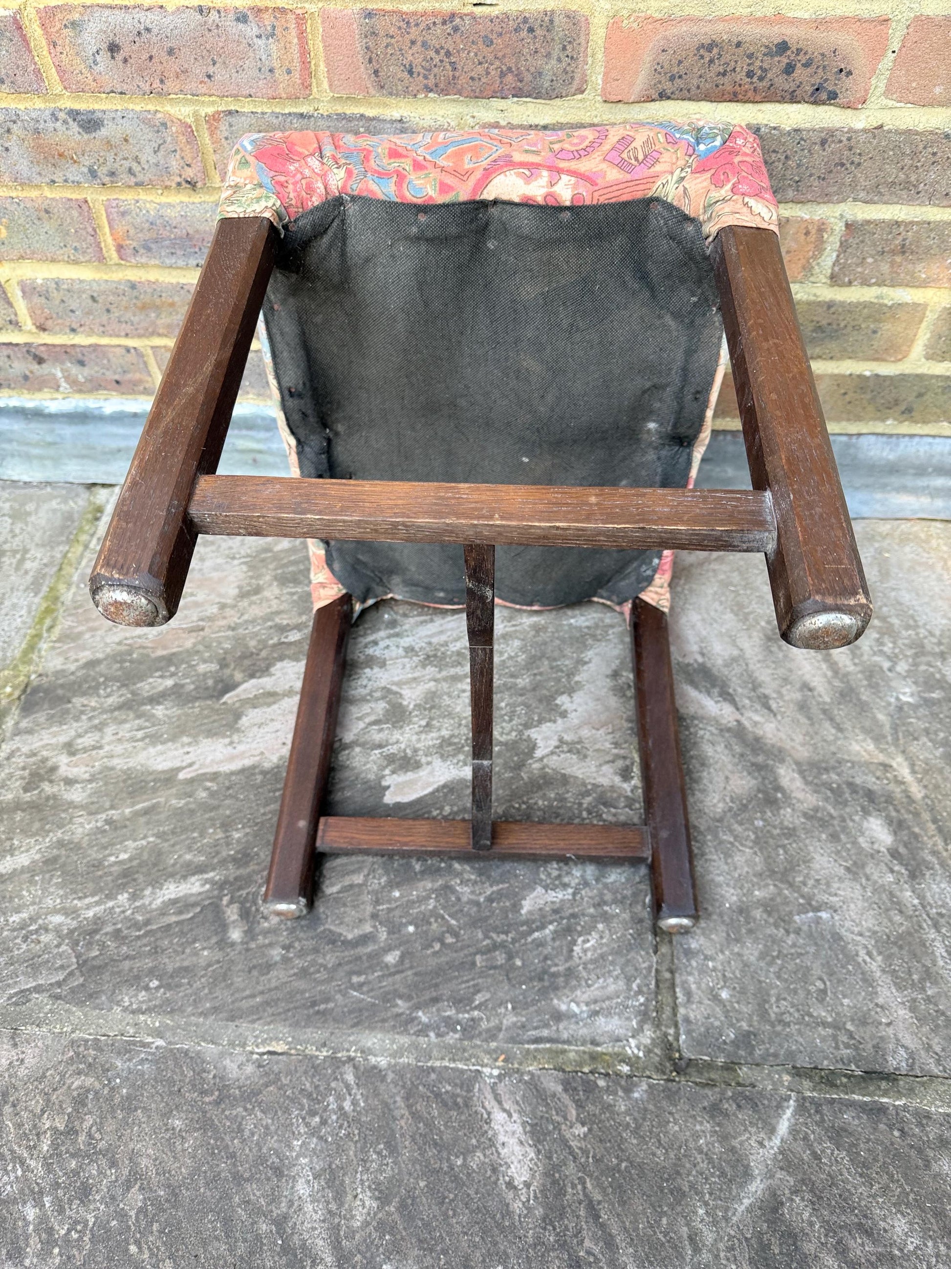 Mid-century wooden stool with a 1980s fabric seat, retro stool, 1950s stool, wooden stool, wood stool, upholstered stool
