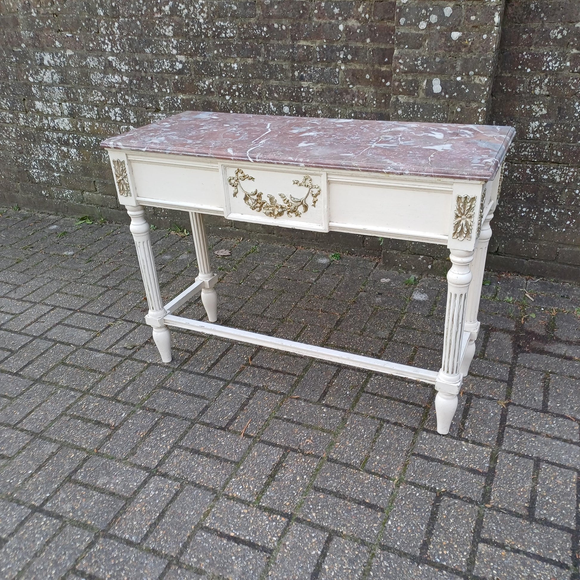 Striking Late Victorian Painted Shabby Chic Marble Topped Side Table Washstand Dressing Table FREE HAND Delivery