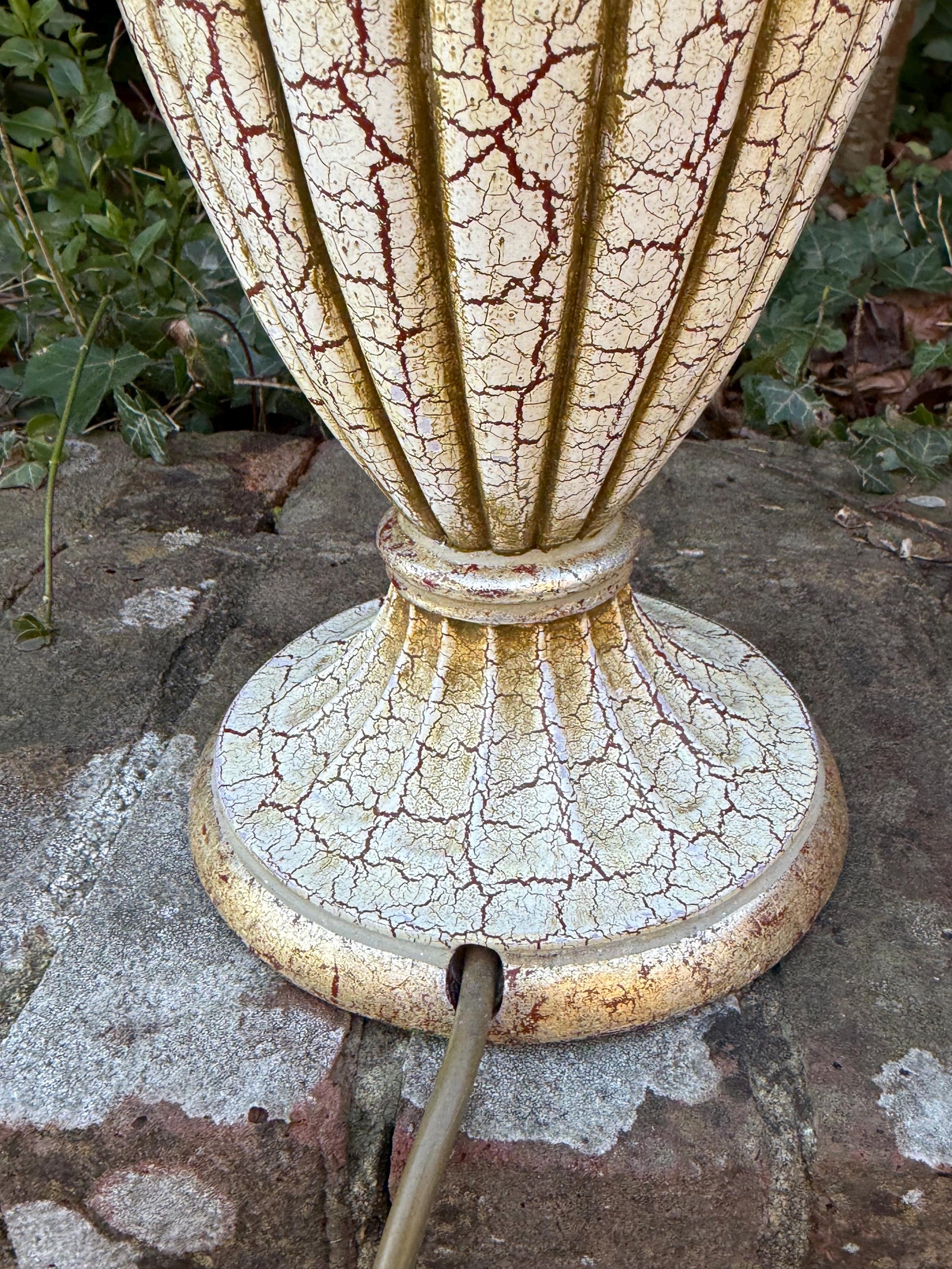 Large vintage Neo-Classical Urn Shaped Lamp in Cream, gold and crackle finish with reddish tones - PAT tested and working, 48cm tall