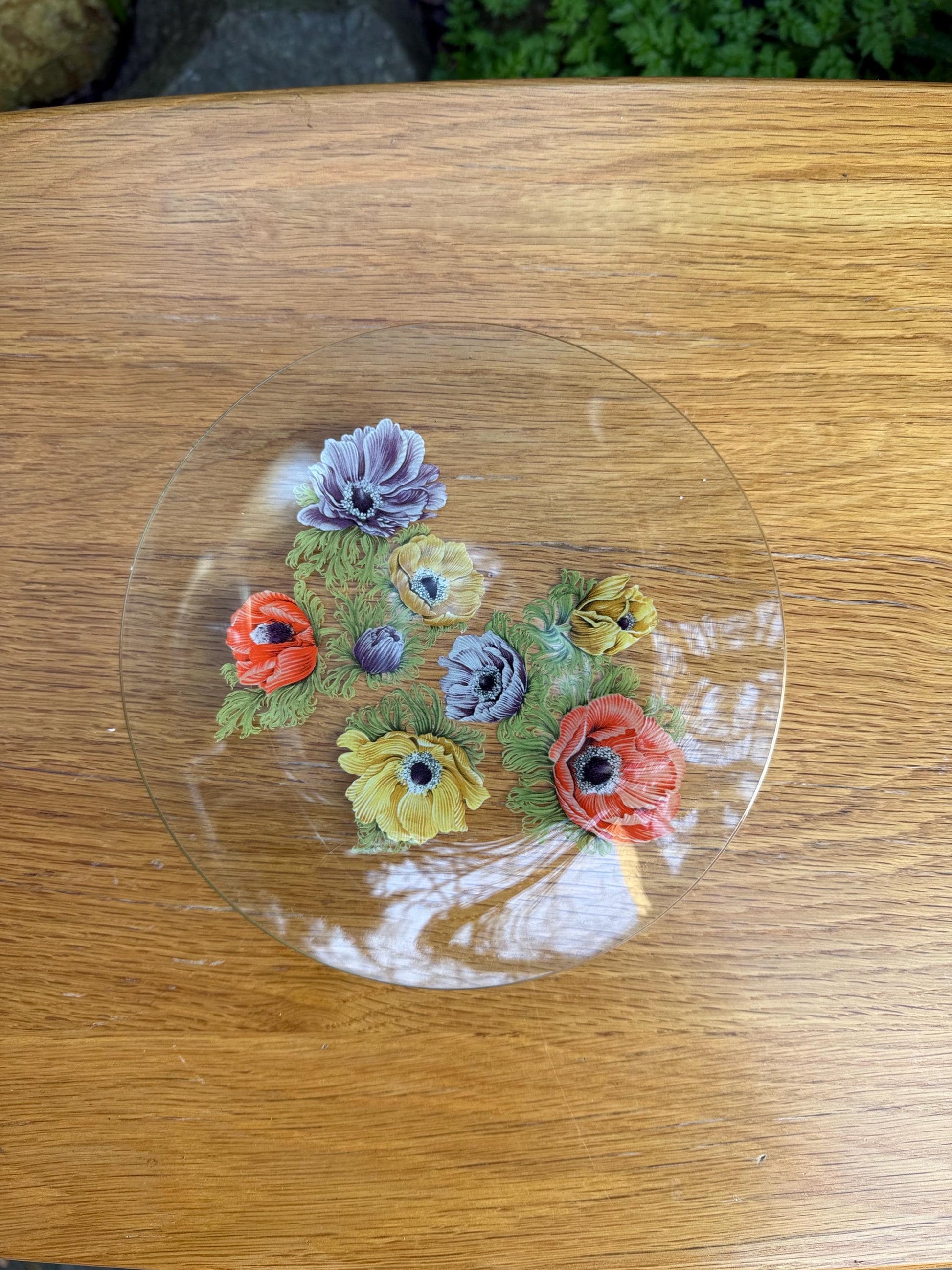 Tiered Vintage Retro Cake Plate Stand - two delicate glass painted plates in retro metal stand