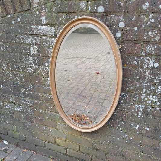 Bespoke Superior Vintage Oval Gold Gilt Antique Mirror – Aged, Worn Effect with Original Thick Bevelled Glass