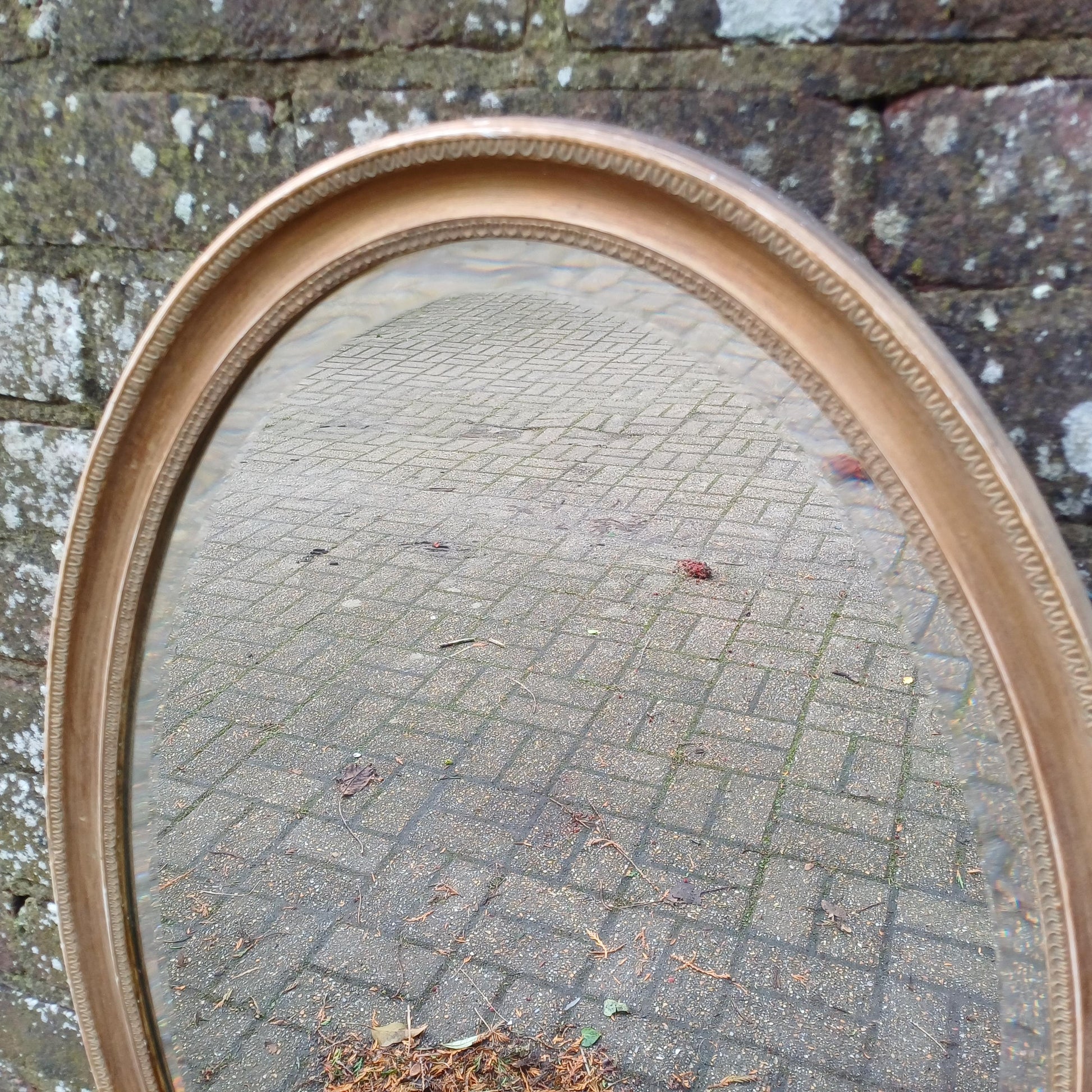 Bespoke Superior Vintage Oval Gold Gilt Antique Mirror – Aged, Worn Effect with Original Thick Bevelled Glass