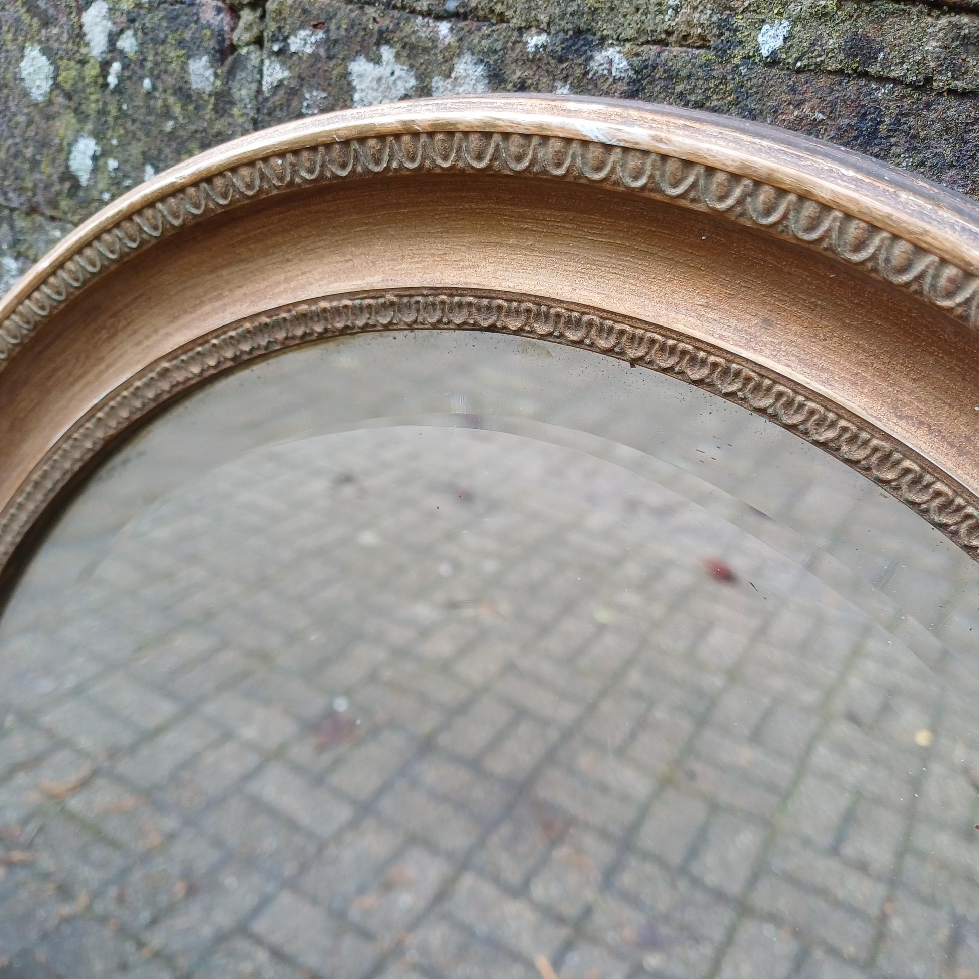 Bespoke Superior Vintage Oval Gold Gilt Antique Mirror – Aged, Worn Effect with Original Thick Bevelled Glass