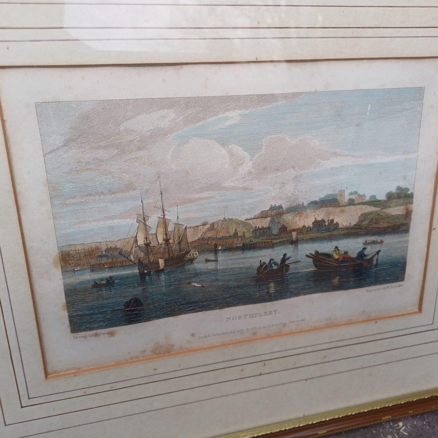 Vintage prints of The Thames and places along it, drawn by Samuel Owen, engraved & printed W B Cooke in 1819 - Erith, Belvidere, Northfleet