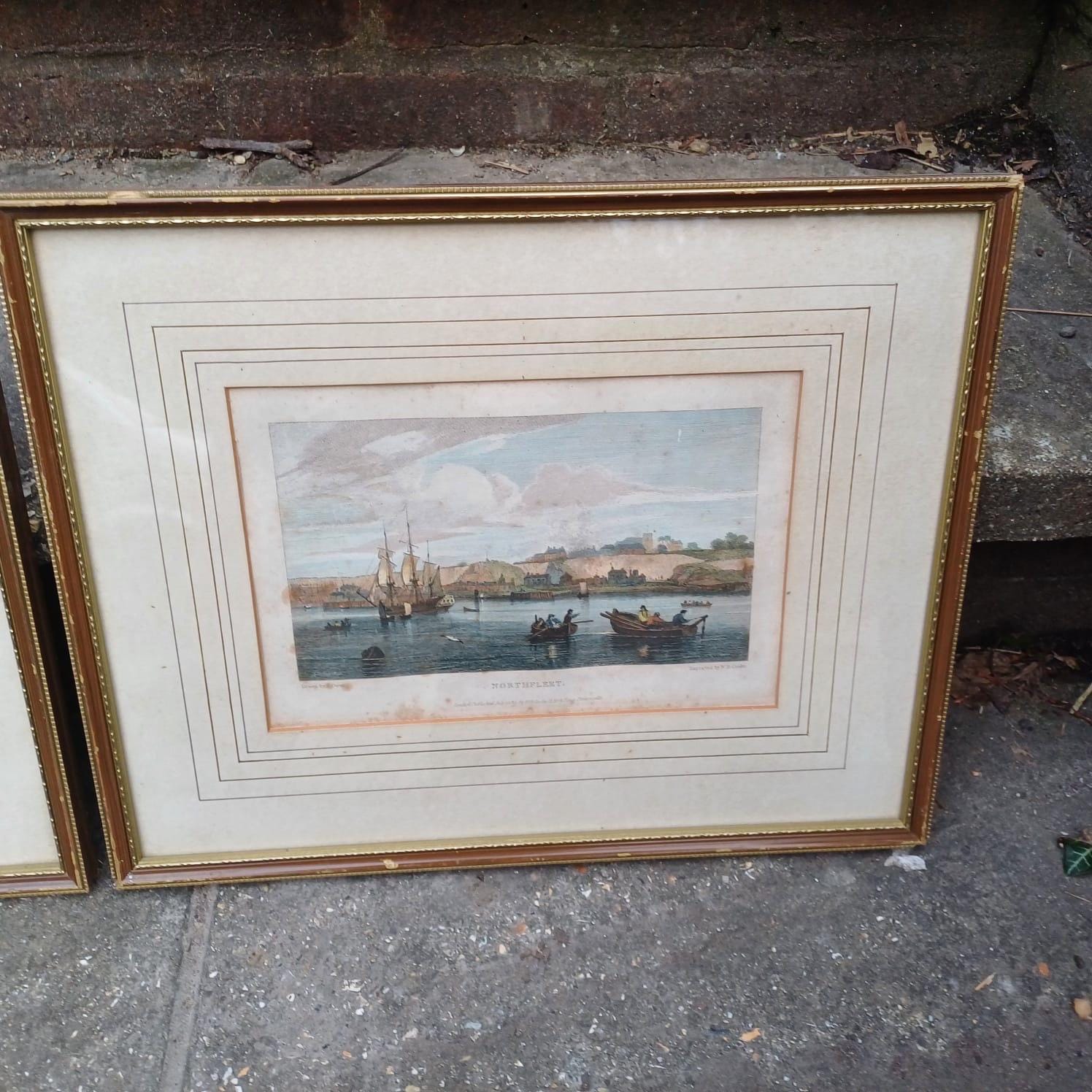 Vintage prints of The Thames and places along it, drawn by Samuel Owen, engraved & printed W B Cooke in 1819 - Erith, Belvidere, Northfleet