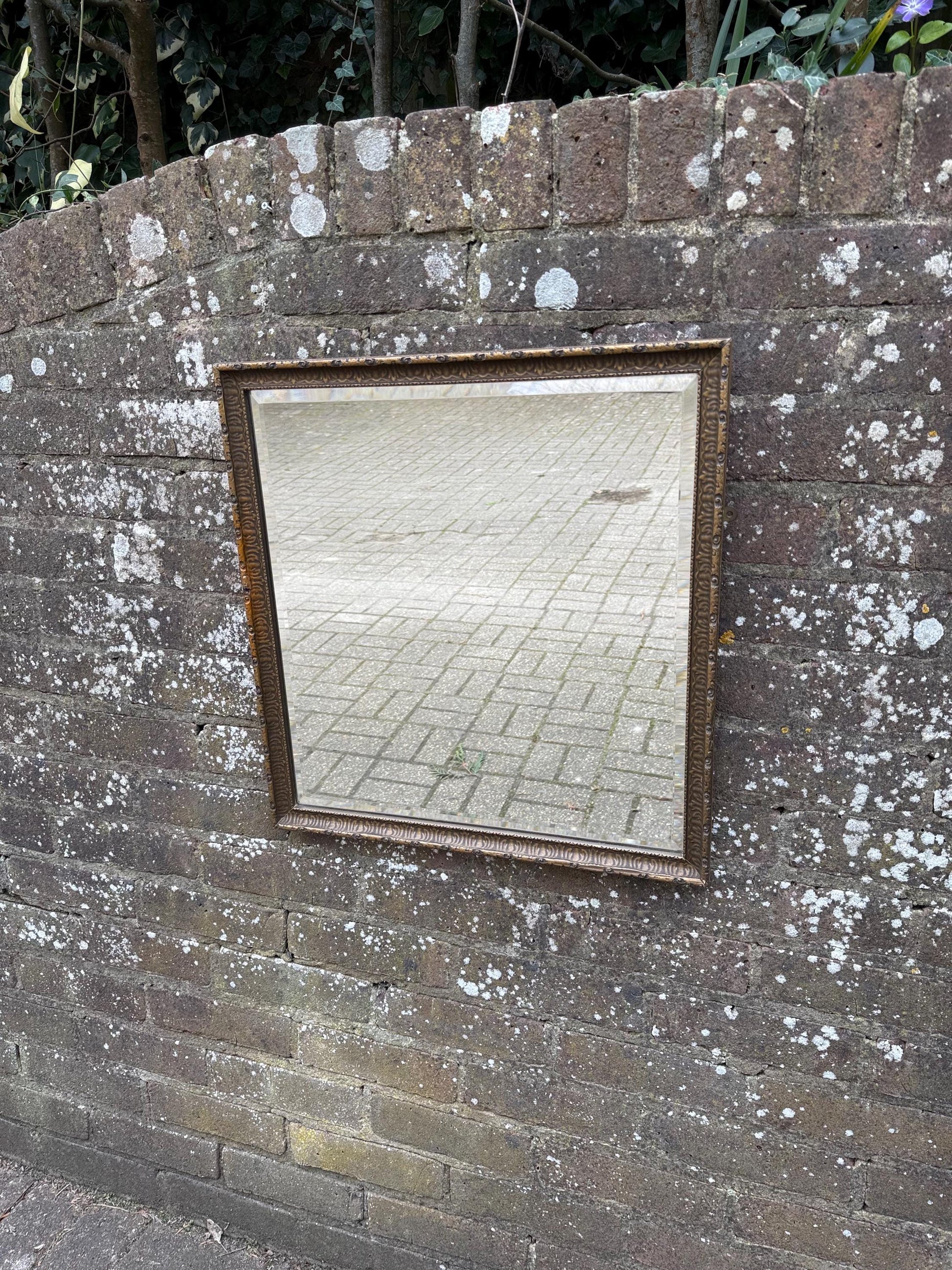 1930s Quality Gesso moulded bevelled small medium sized mirror, heavy vintage mirror with bevelled glass 49.5cm x 52cm - different class!