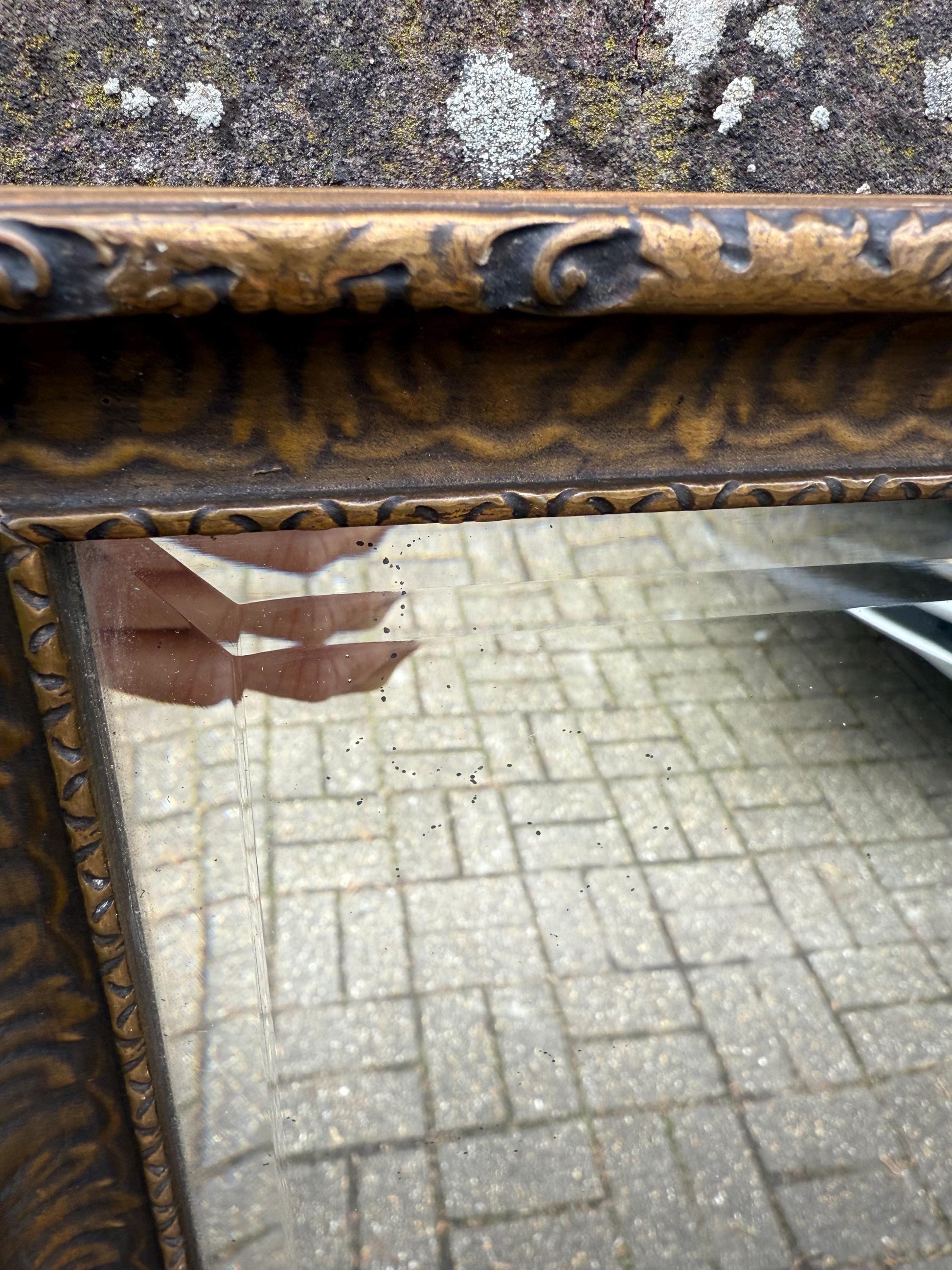 1930s Quality Gesso moulded bevelled small medium sized mirror, heavy vintage mirror with bevelled glass 49.5cm x 52cm - different class!