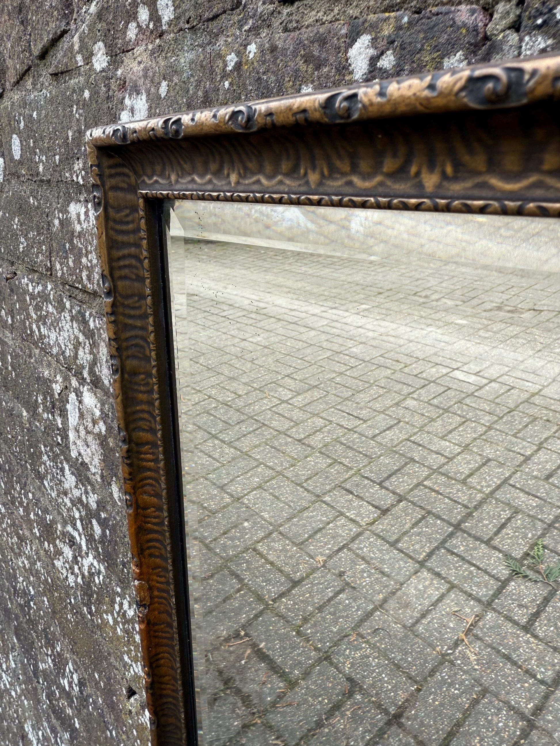 1930s Quality Gesso moulded bevelled small medium sized mirror, heavy vintage mirror with bevelled glass 49.5cm x 52cm - different class!
