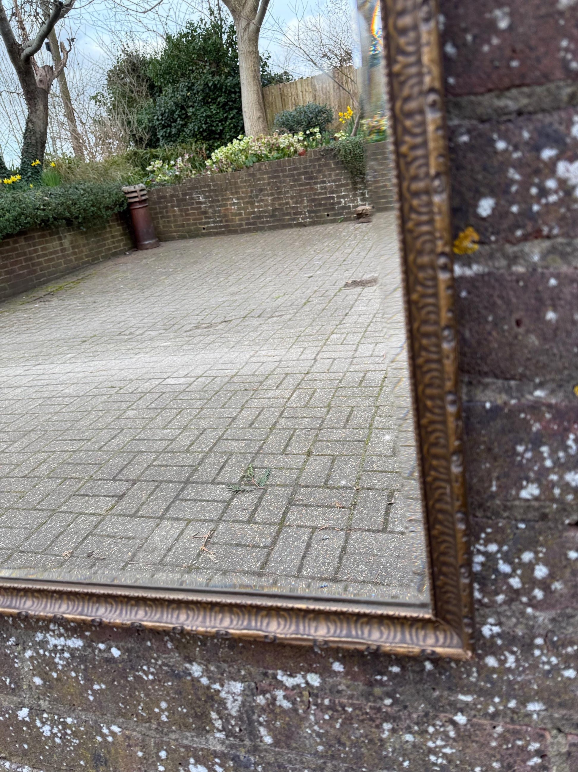 1930s Quality Gesso moulded bevelled small medium sized mirror, heavy vintage mirror with bevelled glass 49.5cm x 52cm - different class!