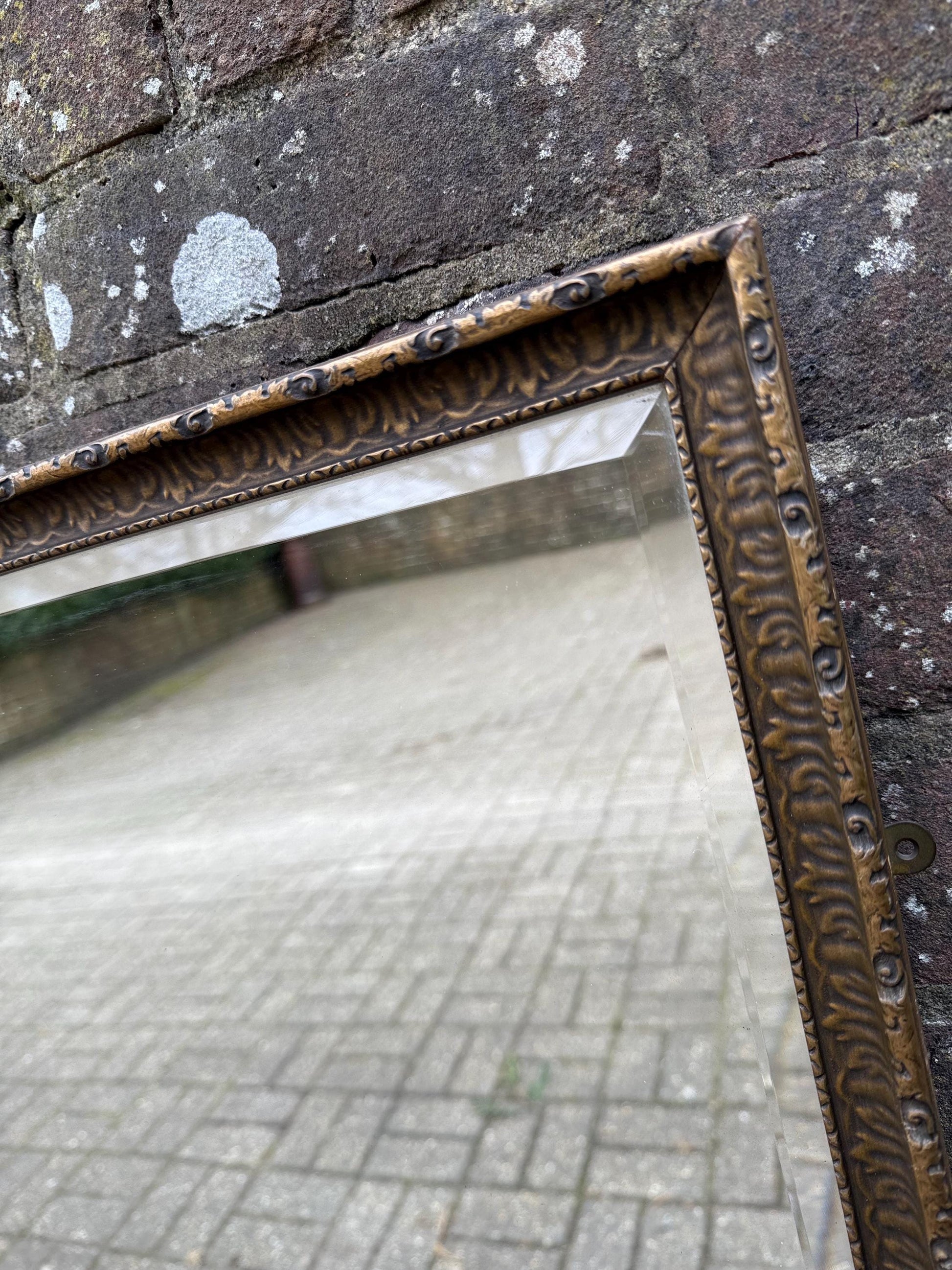 1930s Quality Gesso moulded bevelled small medium sized mirror, heavy vintage mirror with bevelled glass 49.5cm x 52cm - different class!