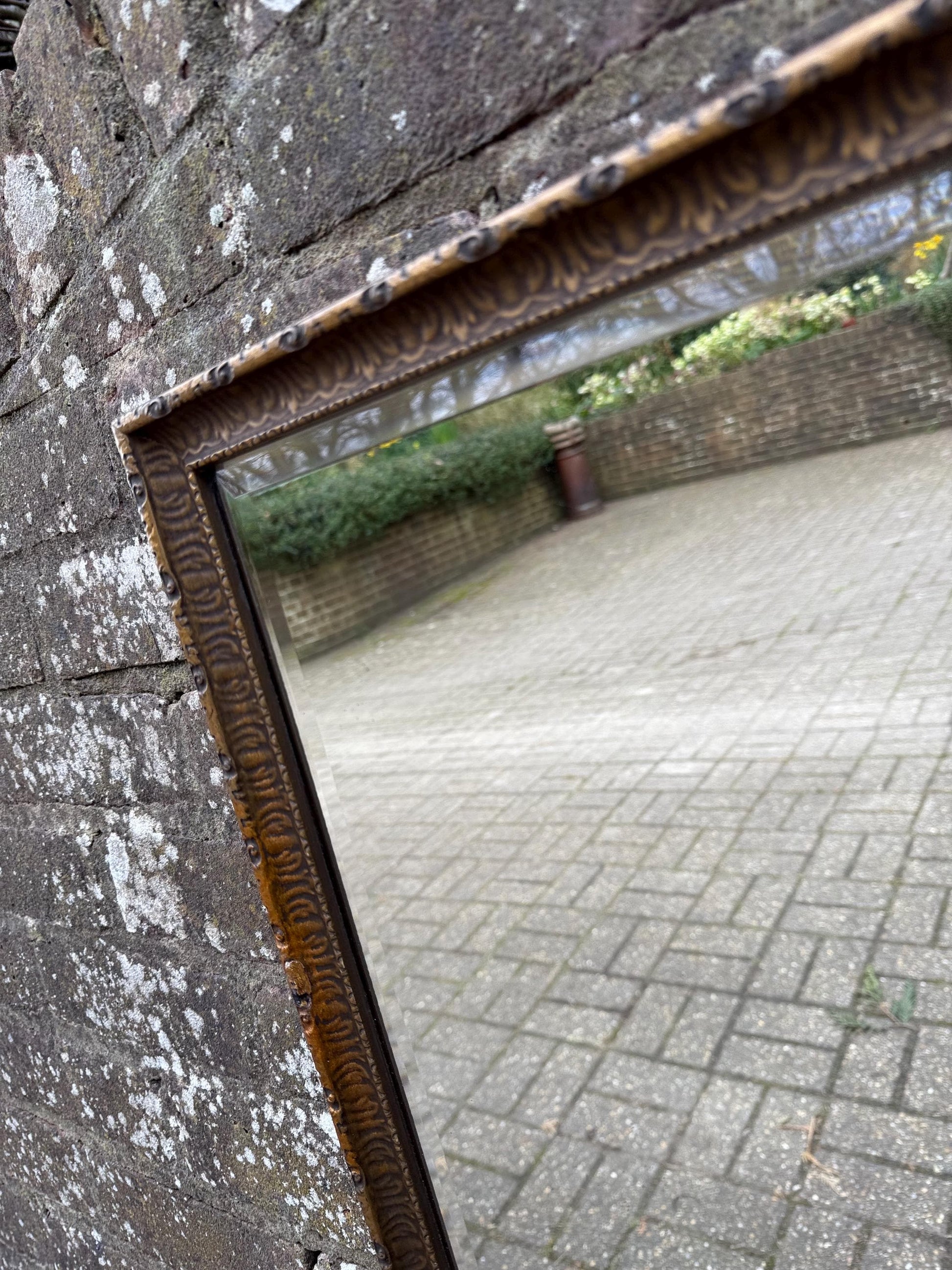 1930s Quality Gesso moulded bevelled small medium sized mirror, heavy vintage mirror with bevelled glass 49.5cm x 52cm - different class!