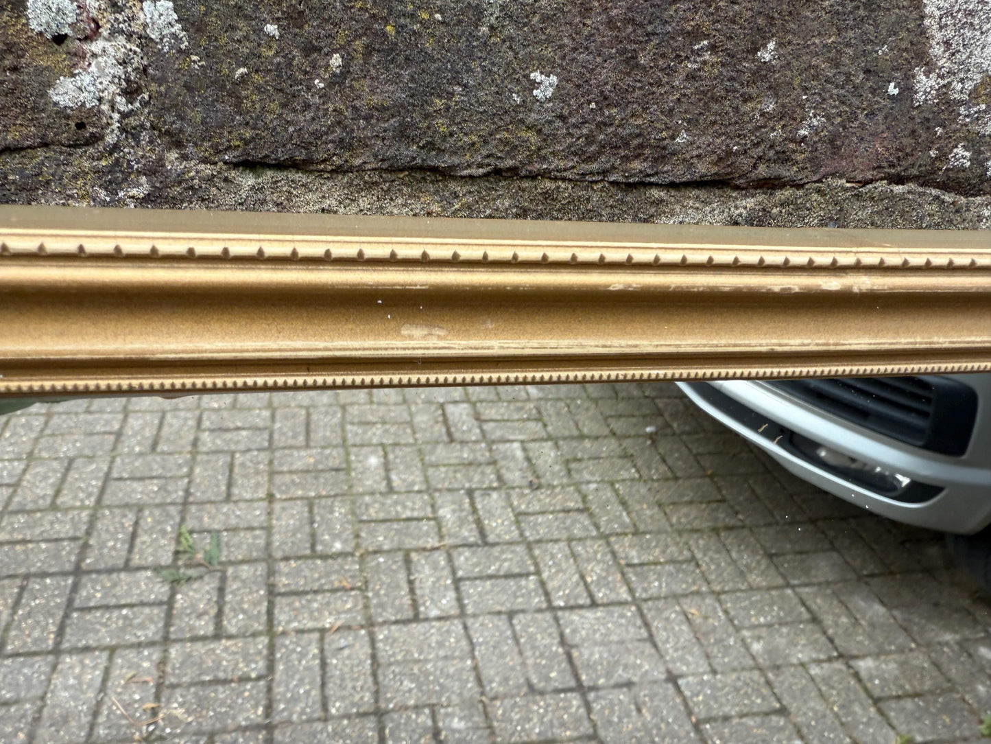 Good Sized Vintage 70s Retro Gilt Gold Wall Mirror – currently horizontal/landscape (60cm x 46cm)