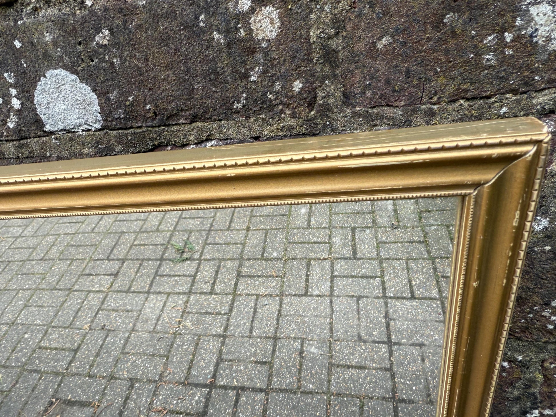 Good Sized Vintage 70s Retro Gilt Gold Wall Mirror – currently horizontal/landscape (60cm x 46cm)