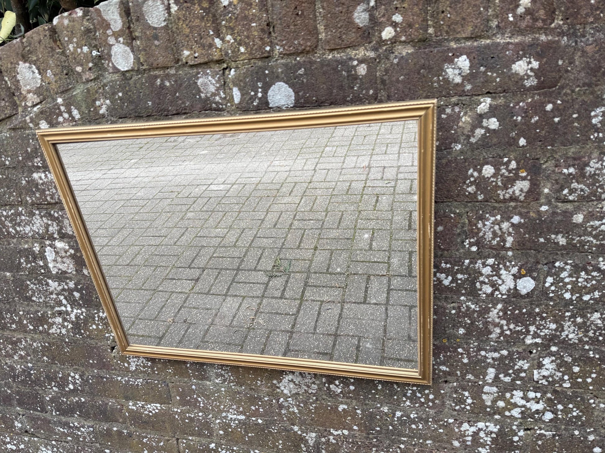 Good Sized Vintage 70s Retro Gilt Gold Wall Mirror – currently horizontal/landscape (60cm x 46cm)