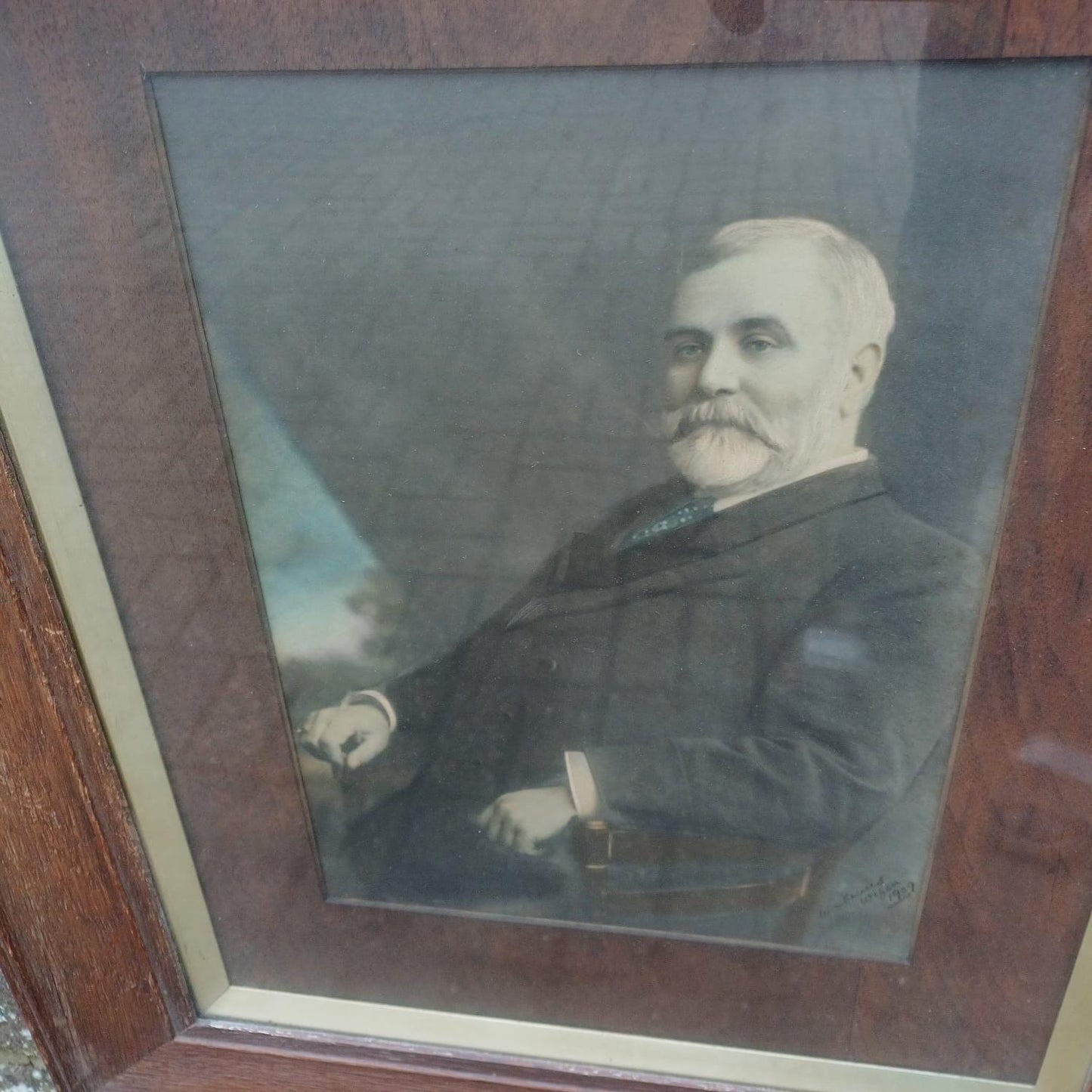 Framed vintage Edwardian photo in stunning wooden antique glazed frame – 1909 antique oak frame, photo by William Skewes, Wigan photographer