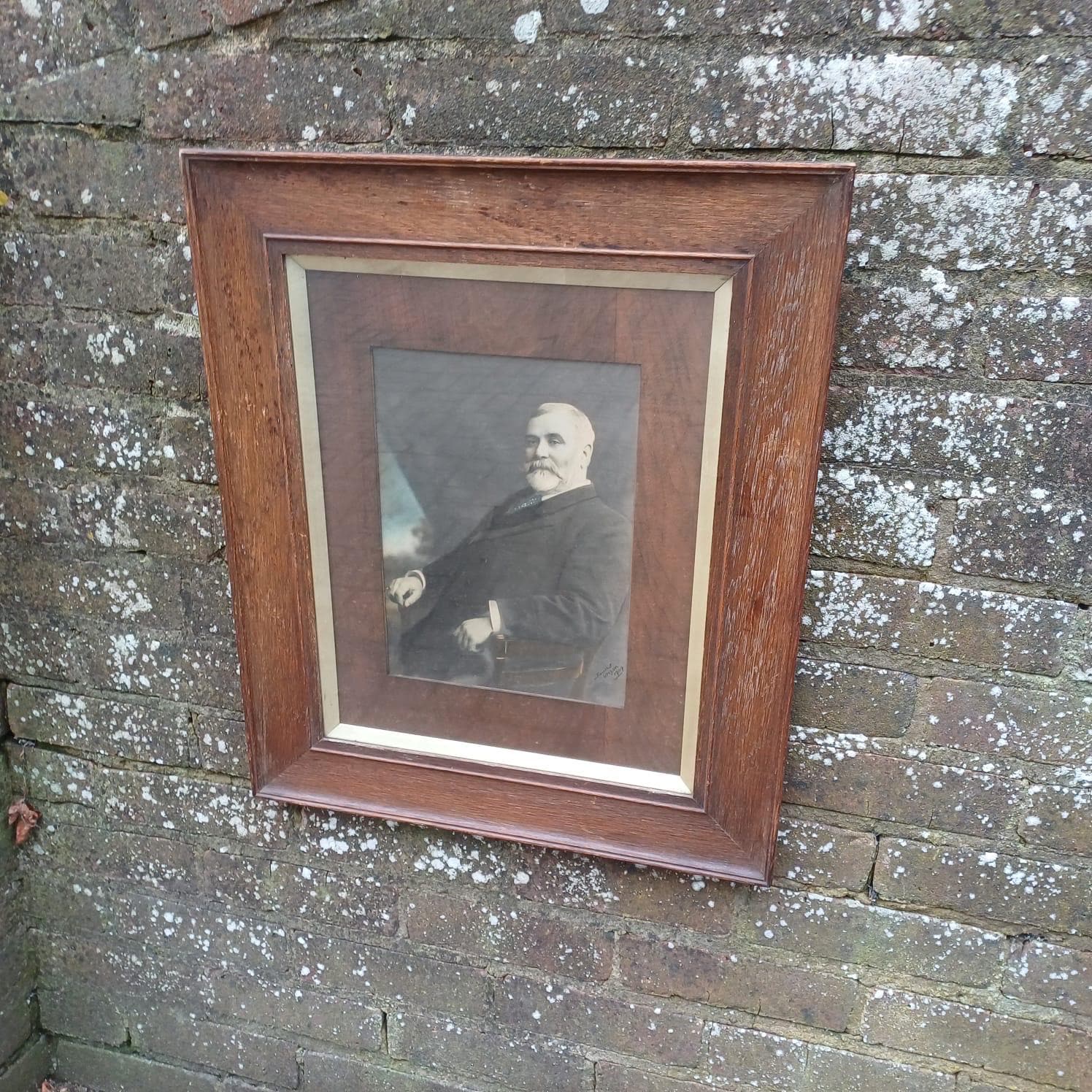 Framed vintage Edwardian photo in stunning wooden antique glazed frame – 1909 antique oak frame, photo by William Skewes, Wigan photographer