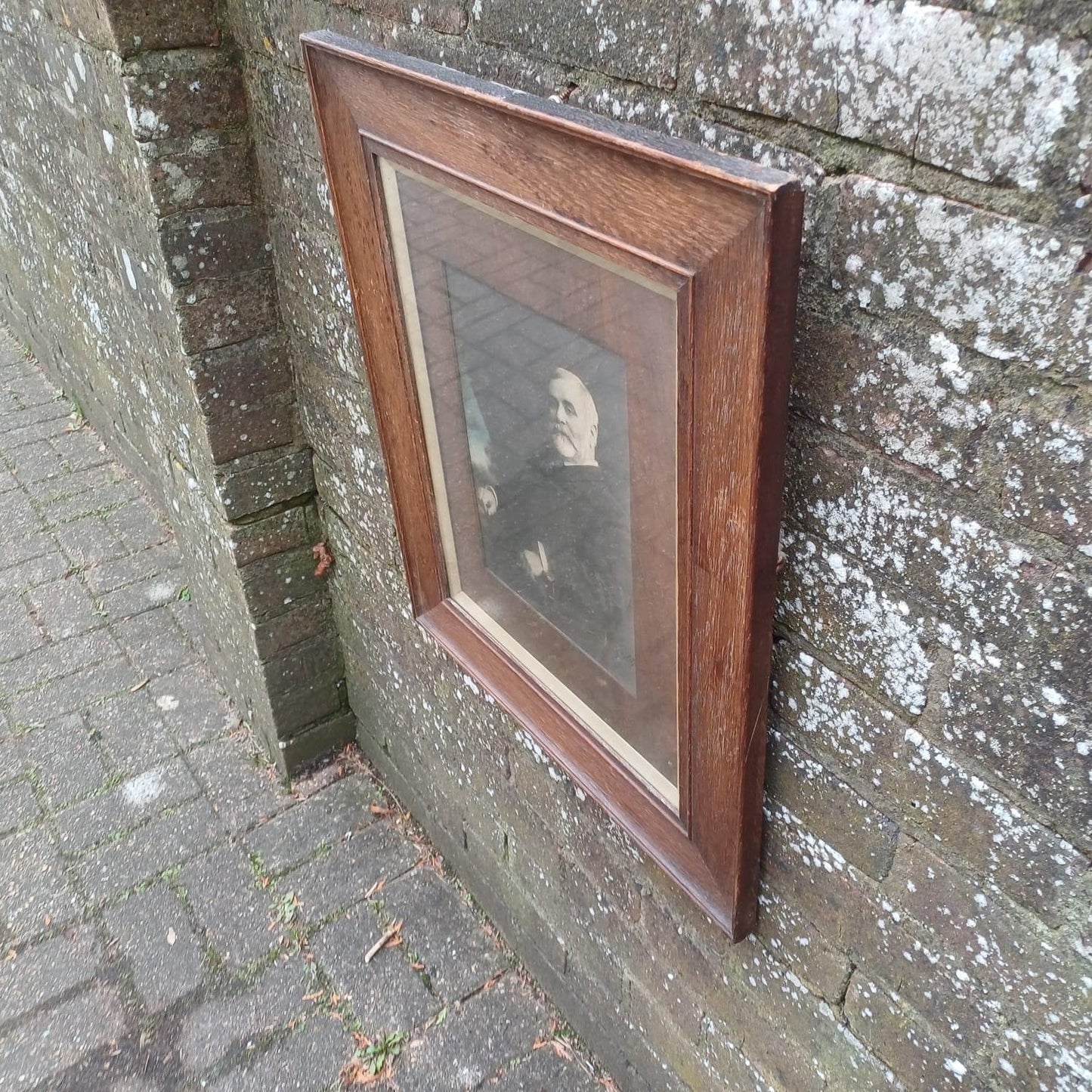 Framed vintage Edwardian photo in stunning wooden antique glazed frame – 1909 antique oak frame, photo by William Skewes, Wigan photographer