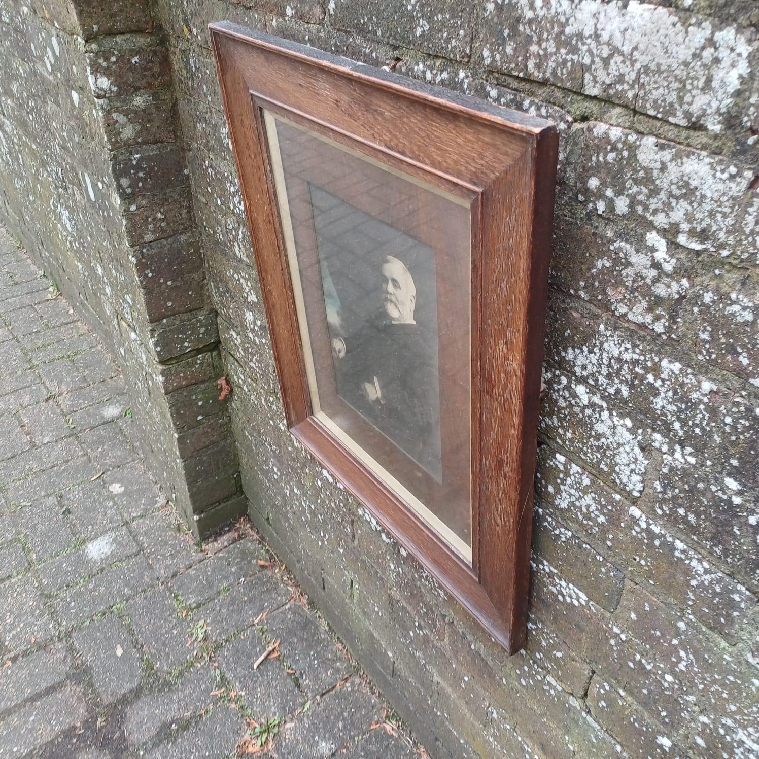 Framed vintage Edwardian photo in stunning wooden antique glazed frame – 1909 antique oak frame, photo by William Skewes, Wigan photographer