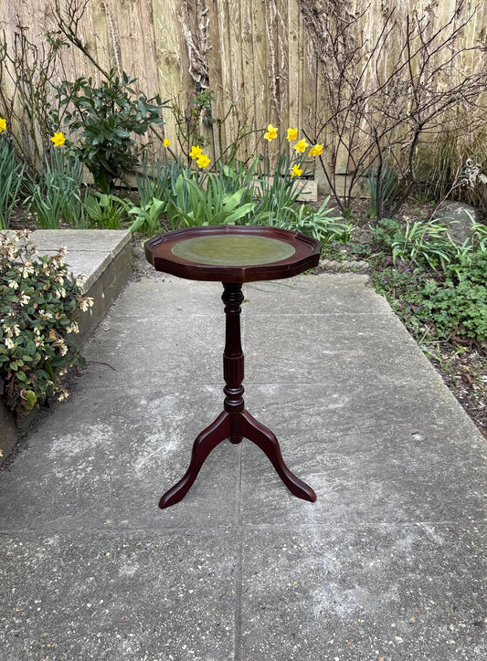 classic 80s wine table. lamp table. retro wooden end table with faux leather top