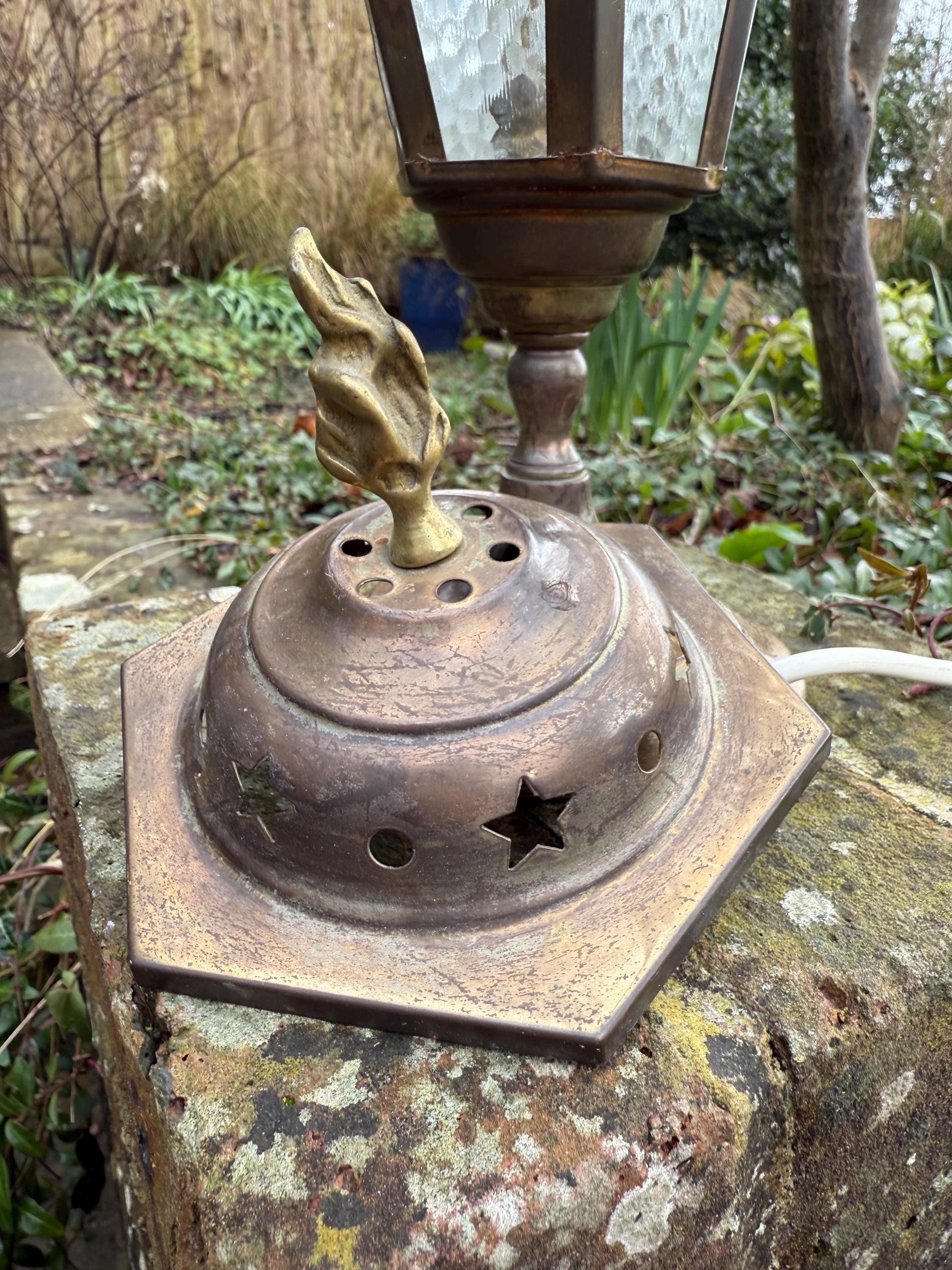 Unusual 1970s mock lantern table lamp, working vintage table lamp