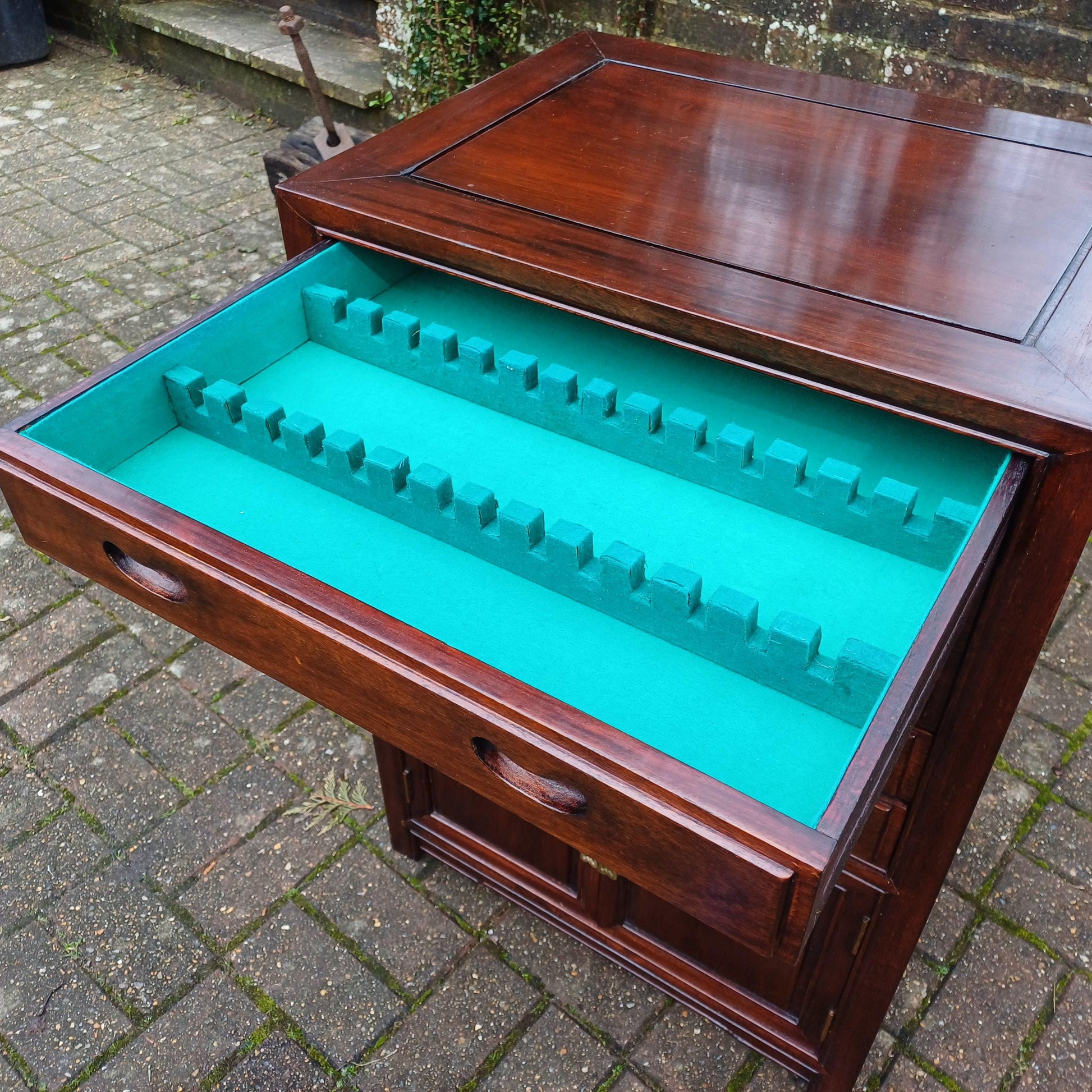 Vintage Chinese Oriental Style Silverware Cutlery Collectors Cabinet Drawers