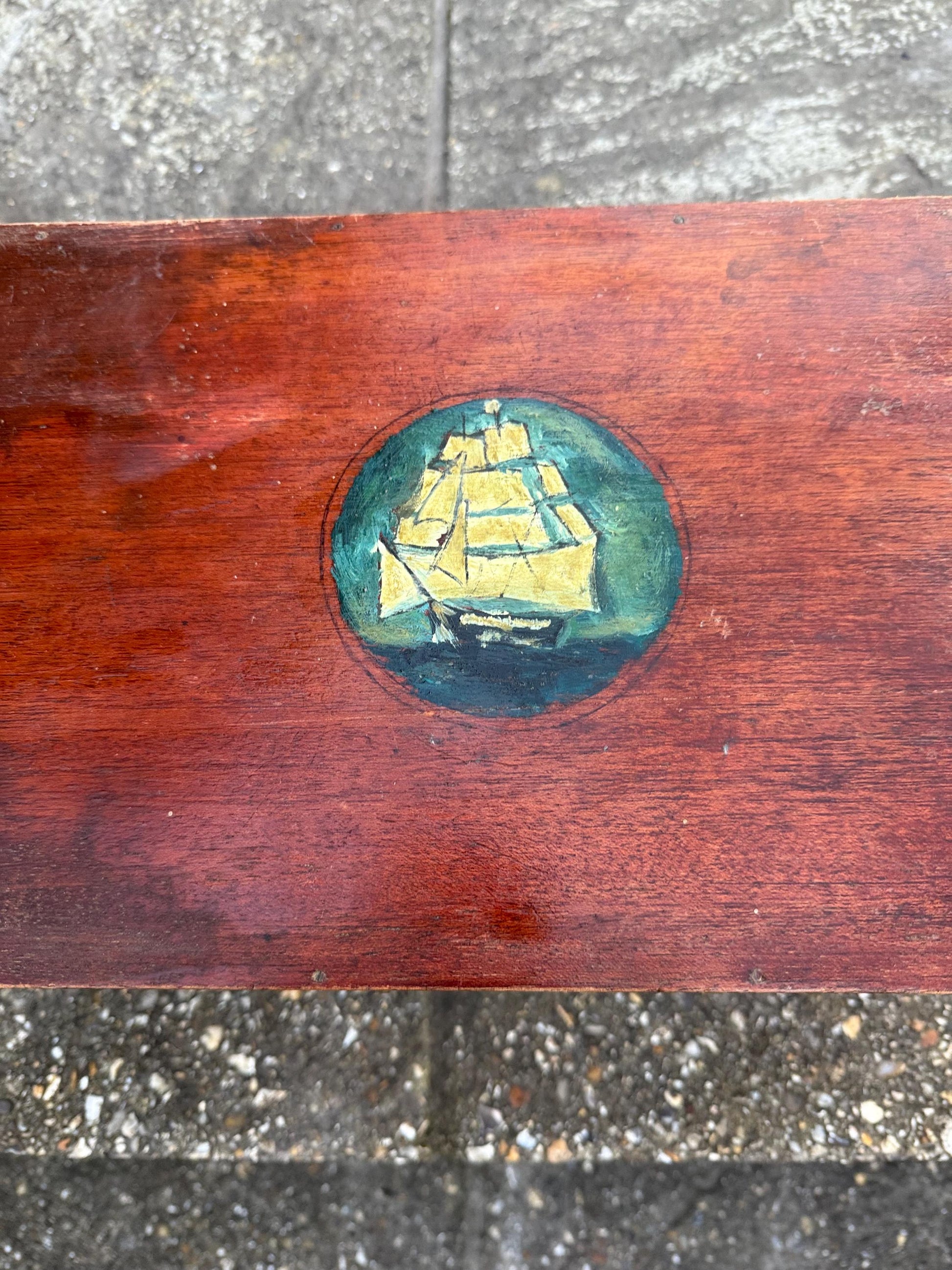 Small 1900s treasure chest, antique wooden box, nautical treasure box, vintage jewellery box, artist box - small 30cm x 20cm x 15cm