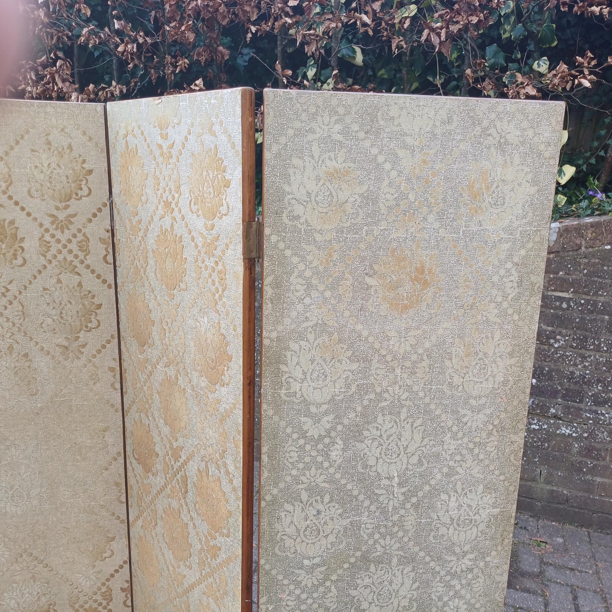 Antique Vintage Early 1900s Arts & Crafts Gothic Revival Room Divider Vanity Screen Flock Original Flock Wallpaper FREE HAND Delivery