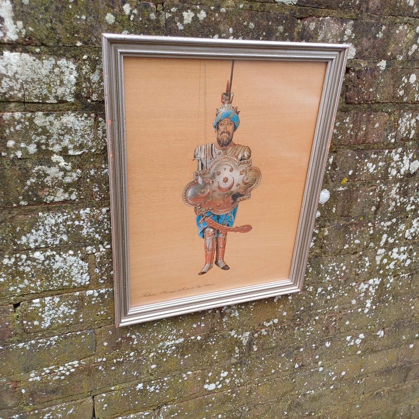 Vintage Opera dei Pupi, Sicilian Puppet, Print in Glazed vintage frame, Sabrino a warrior - vintage Sicilian Print, Puppet Print