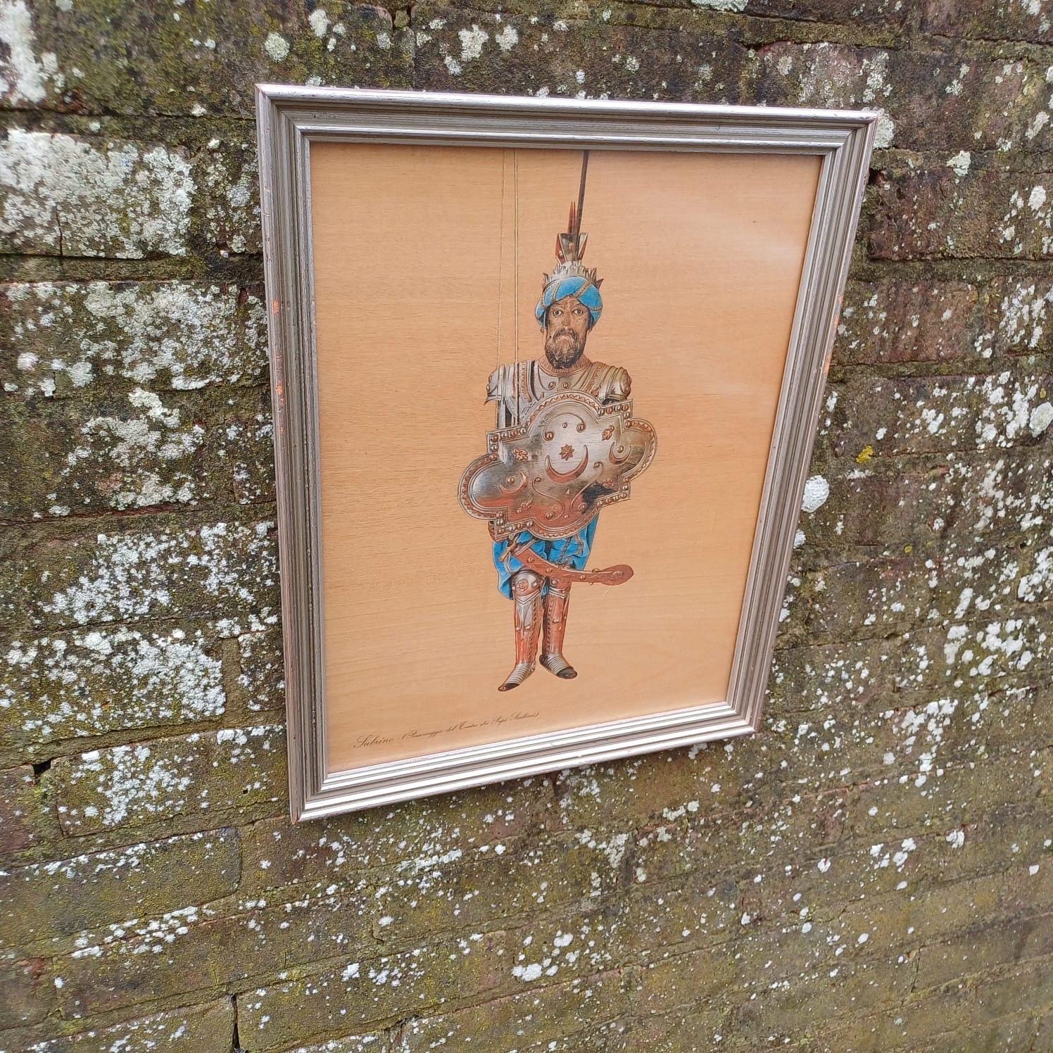 Vintage Opera dei Pupi, Sicilian Puppet, Print in Glazed vintage frame, Sabrino a warrior - vintage Sicilian Print, Puppet Print