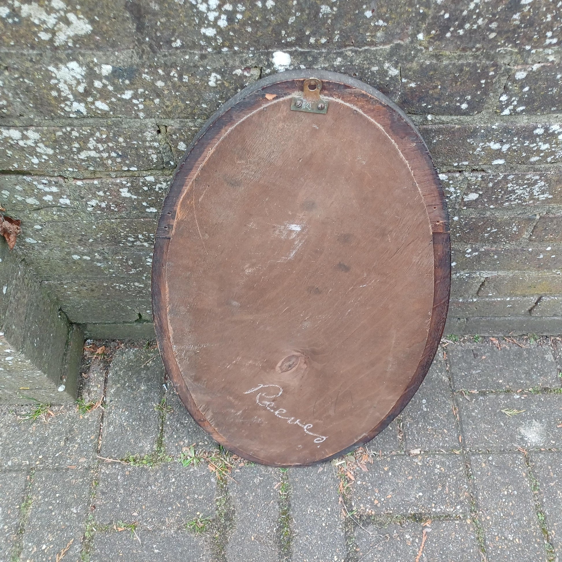 Superb 1920s Antique Oval Oak Wall Mirror – Bevelled Glass, Solid Wood Frame, Vintage Hallway Bathroom Bedroom Mirror, Original Patina