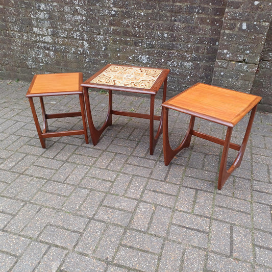 Genuine G Plan Vintage Retro Mid-Century Teak Nest of Tables – Side Tables, Coffee Table, Bedside, Plant Stands Tile Top Modular