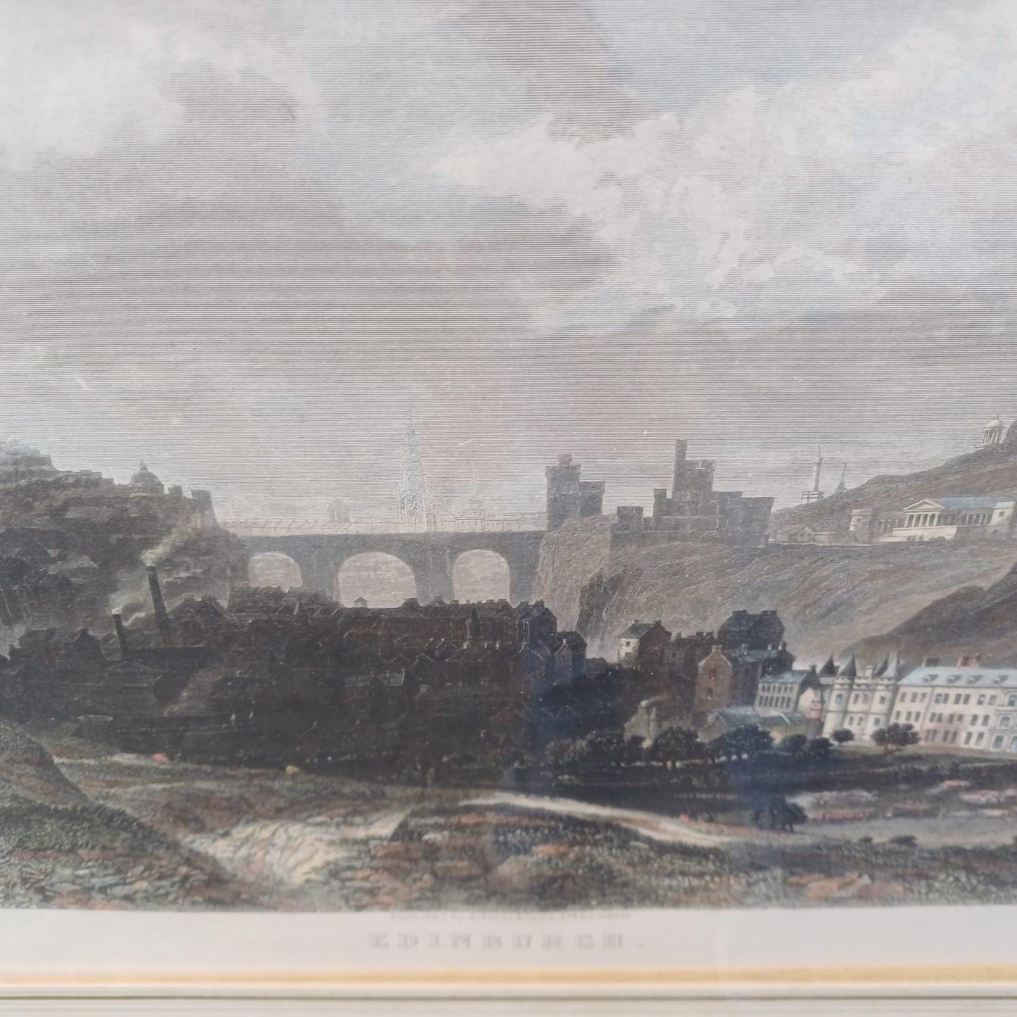 Vintage Print of Edinburgh, panoramic 1870 view, hand coloured engraving by Godfrey & Duncan, and published by Roberts Leete of London