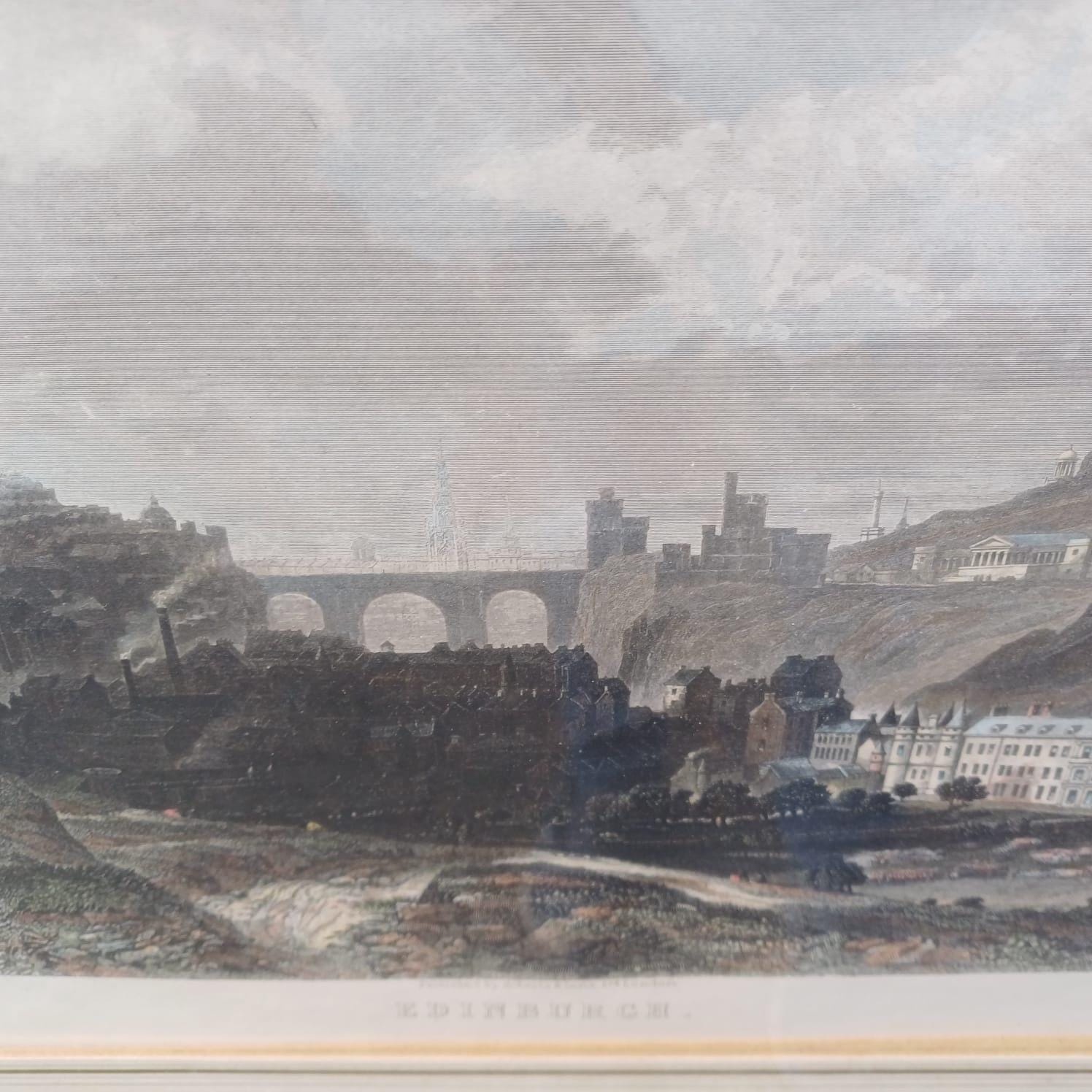 Vintage Print of Edinburgh, panoramic 1870 view, hand coloured engraving by Godfrey & Duncan, and published by Roberts Leete of London