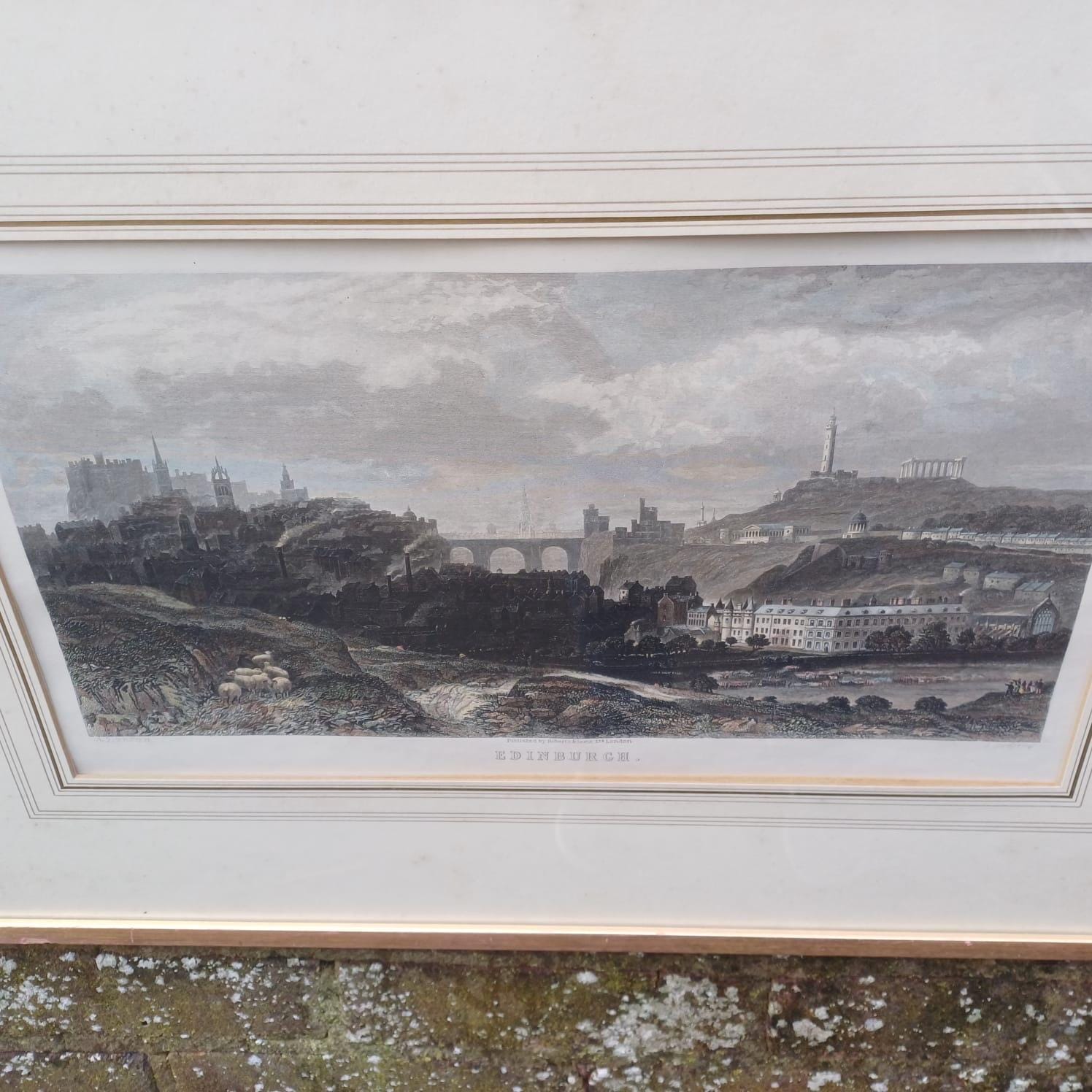 Vintage Print of Edinburgh, panoramic 1870 view, hand coloured engraving by Godfrey & Duncan, and published by Roberts Leete of London
