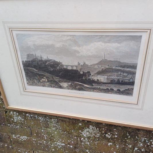 Vintage Print of Edinburgh, panoramic 1870 view, hand coloured engraving by Godfrey & Duncan, and published by Roberts Leete of London