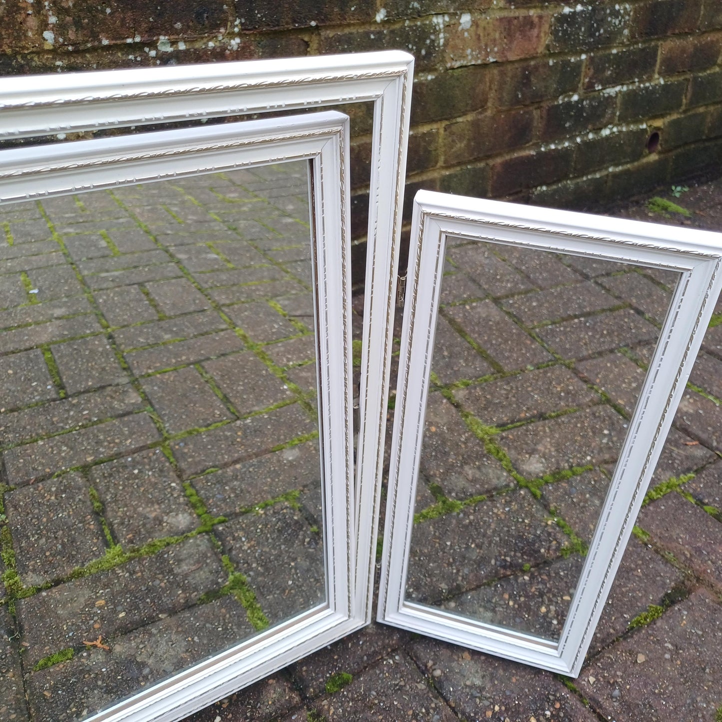 Vintage Retro Classic 70s Tri-Fold Painted White Dressing Table Adjustable Mirror Silver Highlights