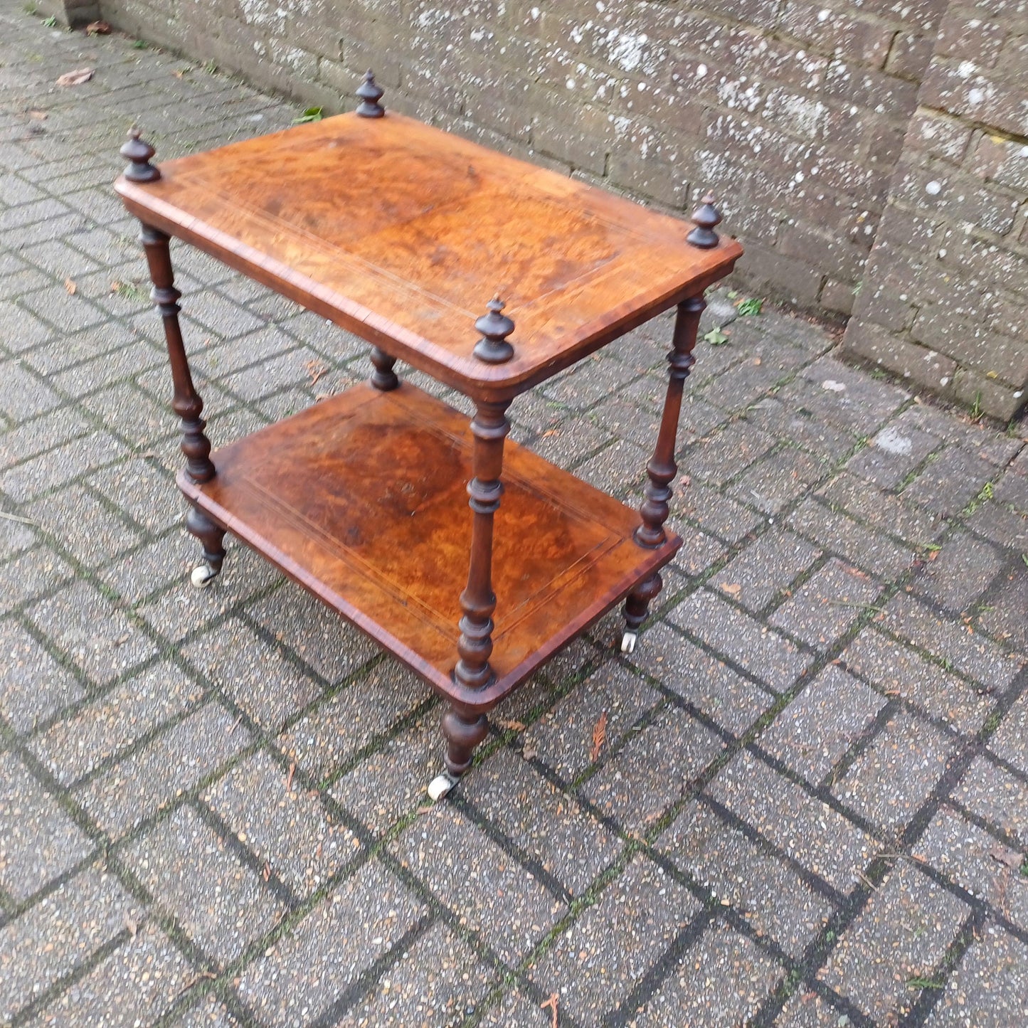 Vintage Victorian Walnut and Mahogany Inlaid Side Table Shelf or Wot Not