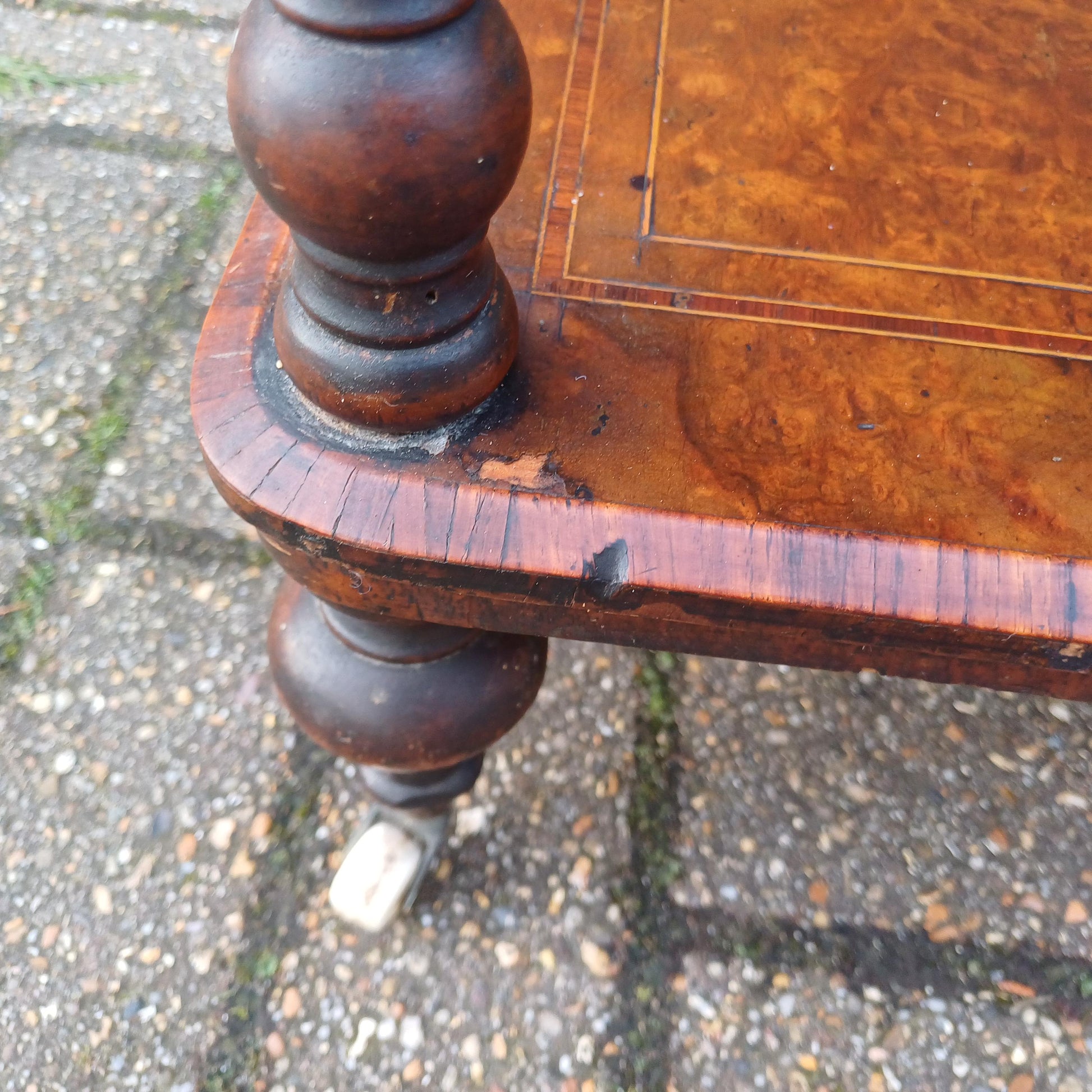 Vintage Victorian Walnut and Mahogany Inlaid Side Table Shelf or Wot Not