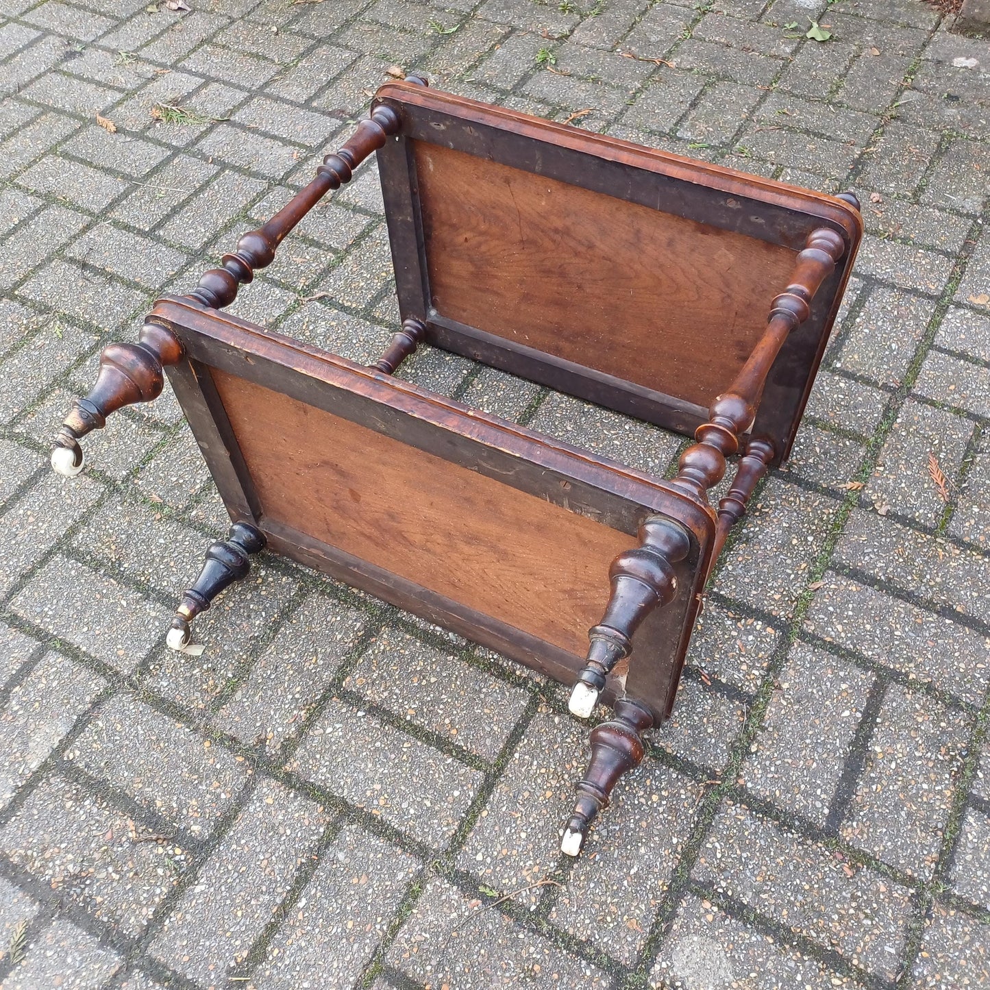 Vintage Victorian Walnut and Mahogany Inlaid Side Table Shelf or Wot Not